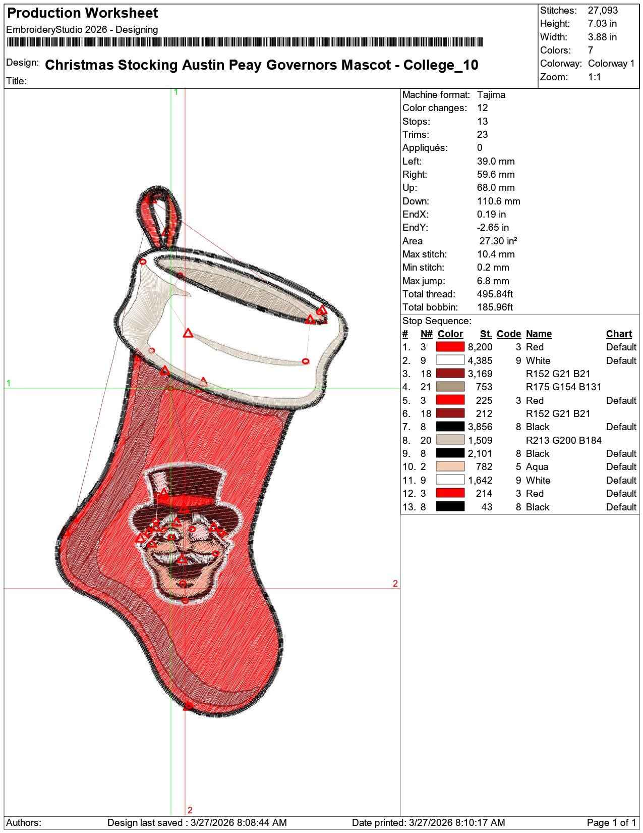 Christmas Stocking Austin Peay Governors Mascot College   - Elegant embroidery design file-instant download — view 3