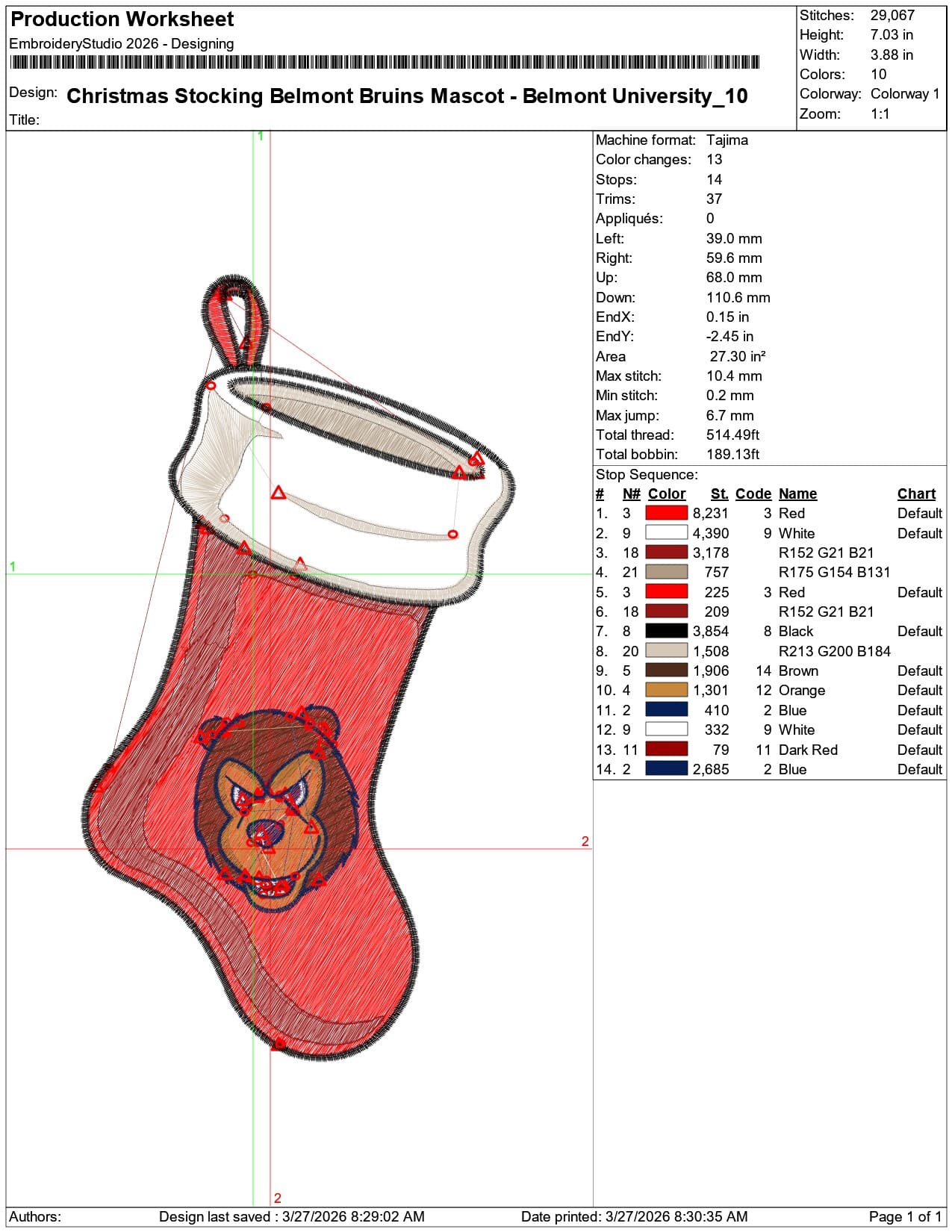 Christmas Stocking Belmont Bruins Mascot University   - Elegant embroidery design file-instant download — view 3