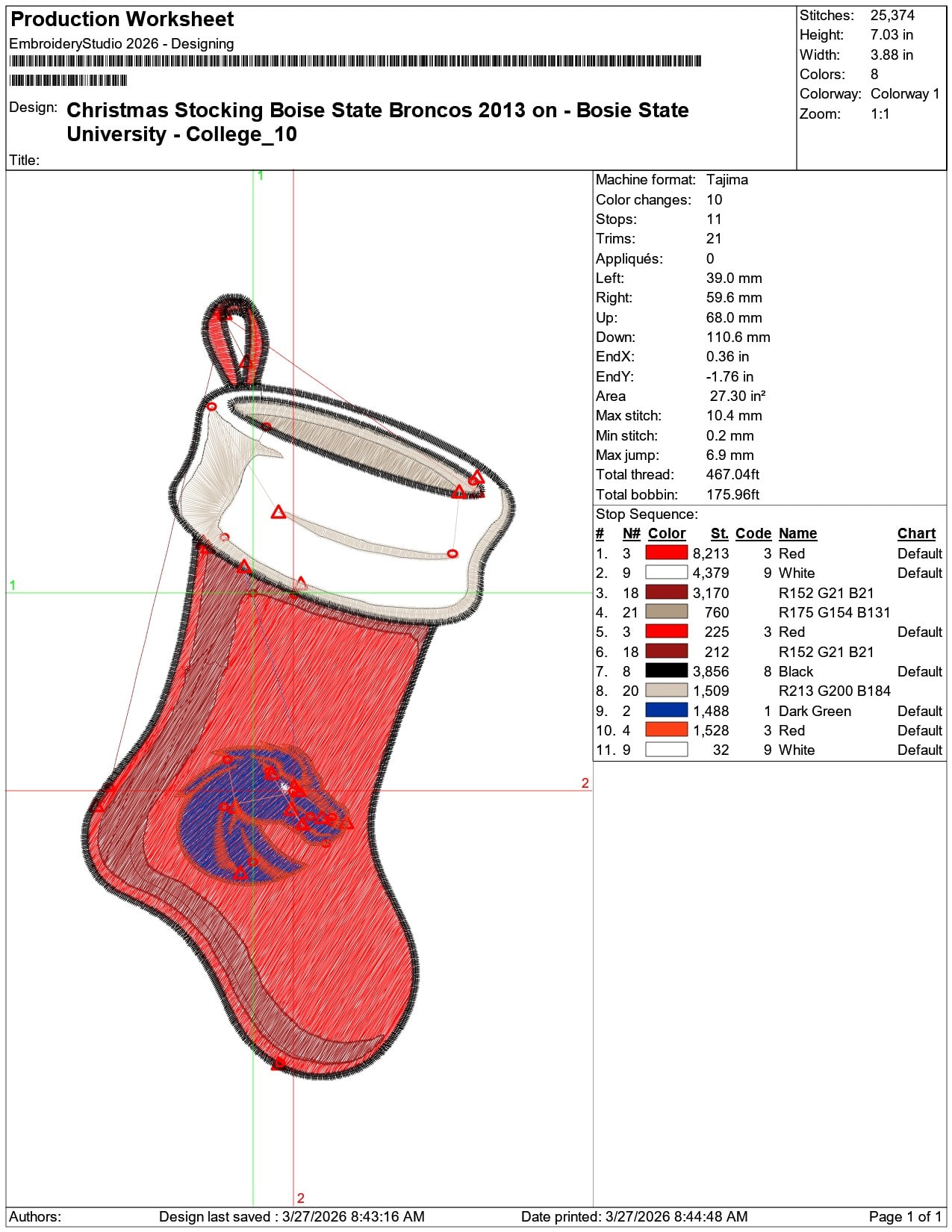 Christmas Stocking Boise State Broncos 2013 University   - Elegant embroidery design file-instant download — view 3