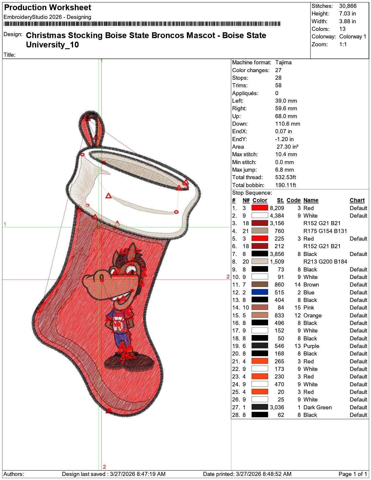 Christmas Stocking Boise State Broncos Mascot University   - Elegant embroidery design file-instant download — view 3