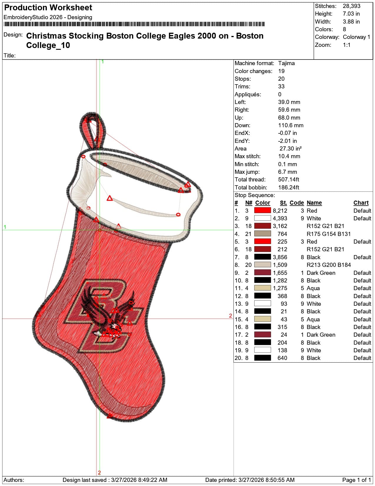 Christmas Stocking Boston College Eagles 2000 College   - Elegant embroidery design file-instant download — view 3