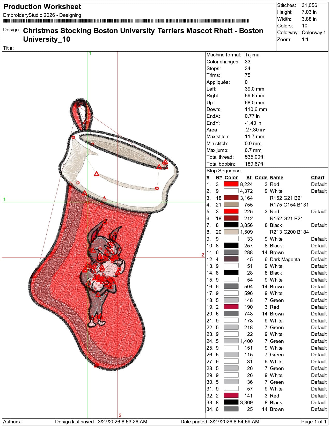 Christmas Stocking Boston University Terriers Mascot Rhett   - Elegant embroidery design file-instant download — view 3