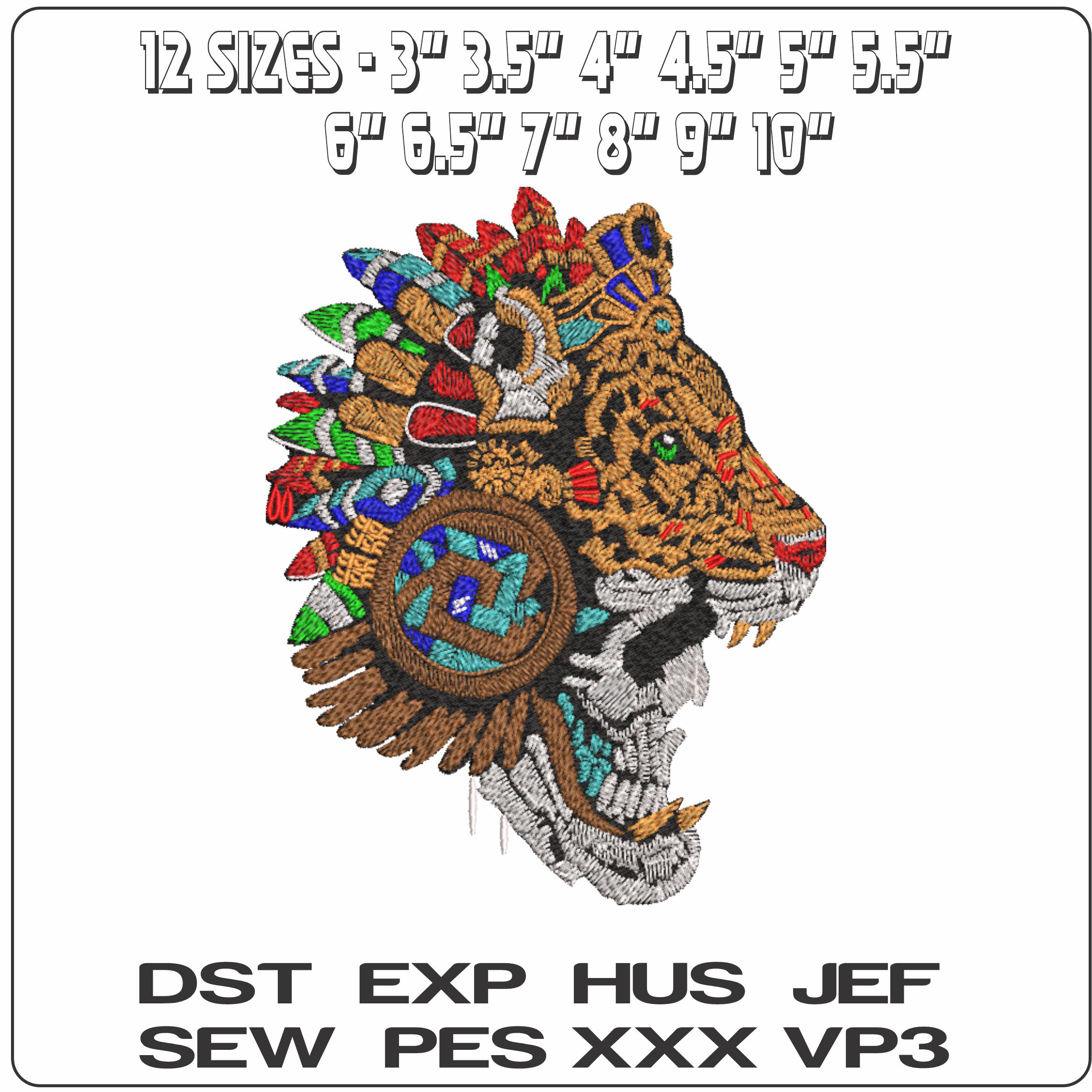 Indian Tiger Head Piece    - Elegant embroidery design file-instant download — view 2