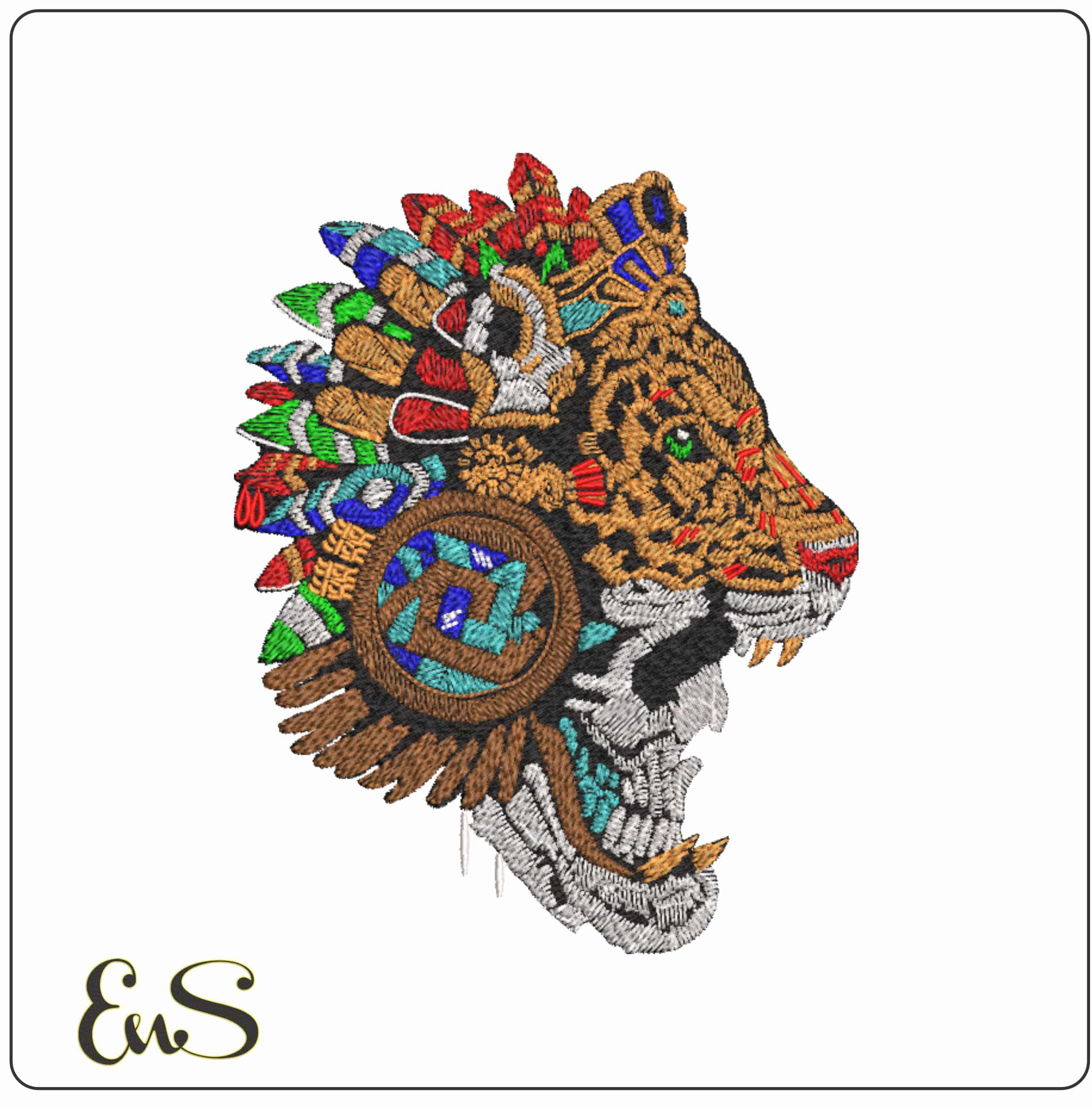 Indian Tiger Head Piece    - Elegant embroidery design file-instant download