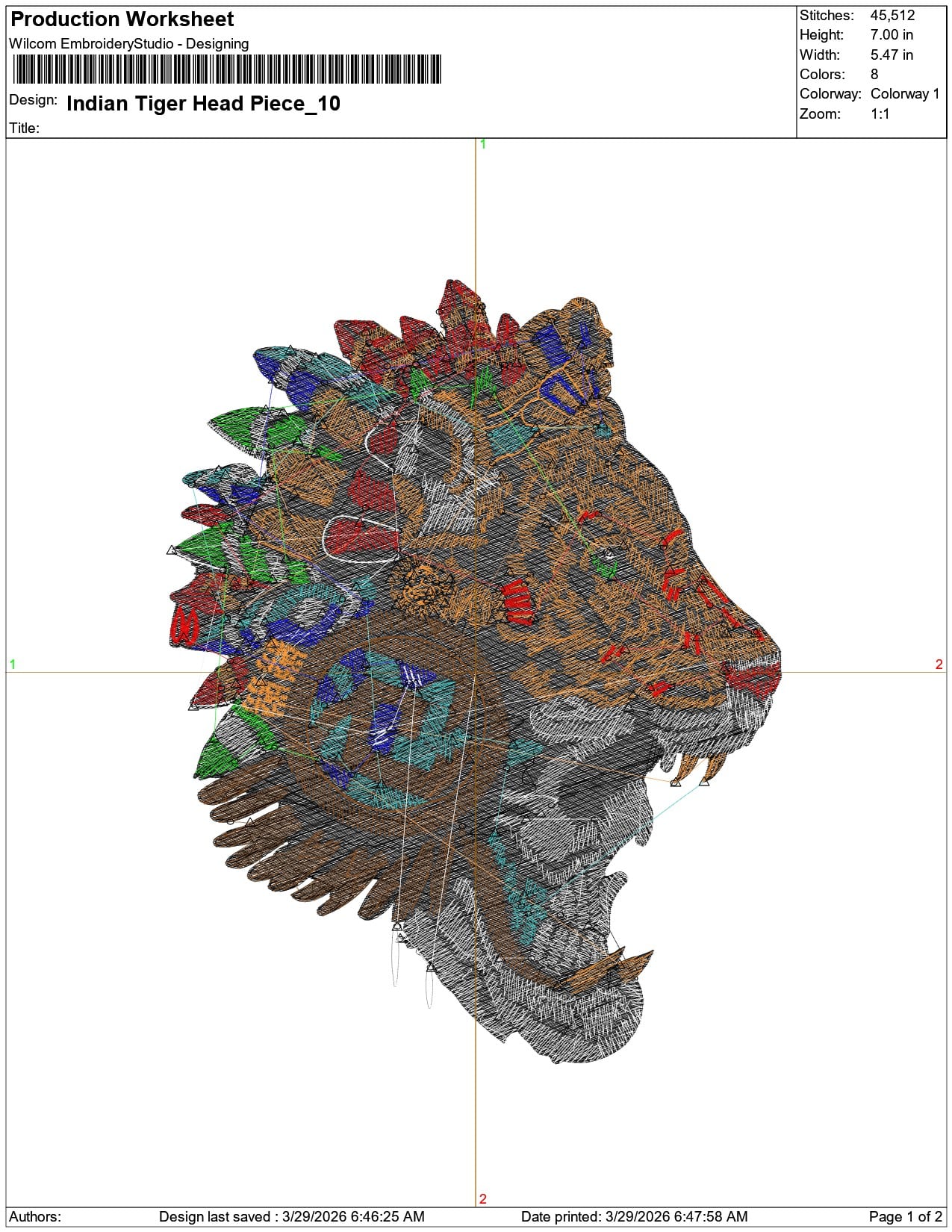 Indian Tiger Head Piece    - Elegant embroidery design file-instant download — view 3