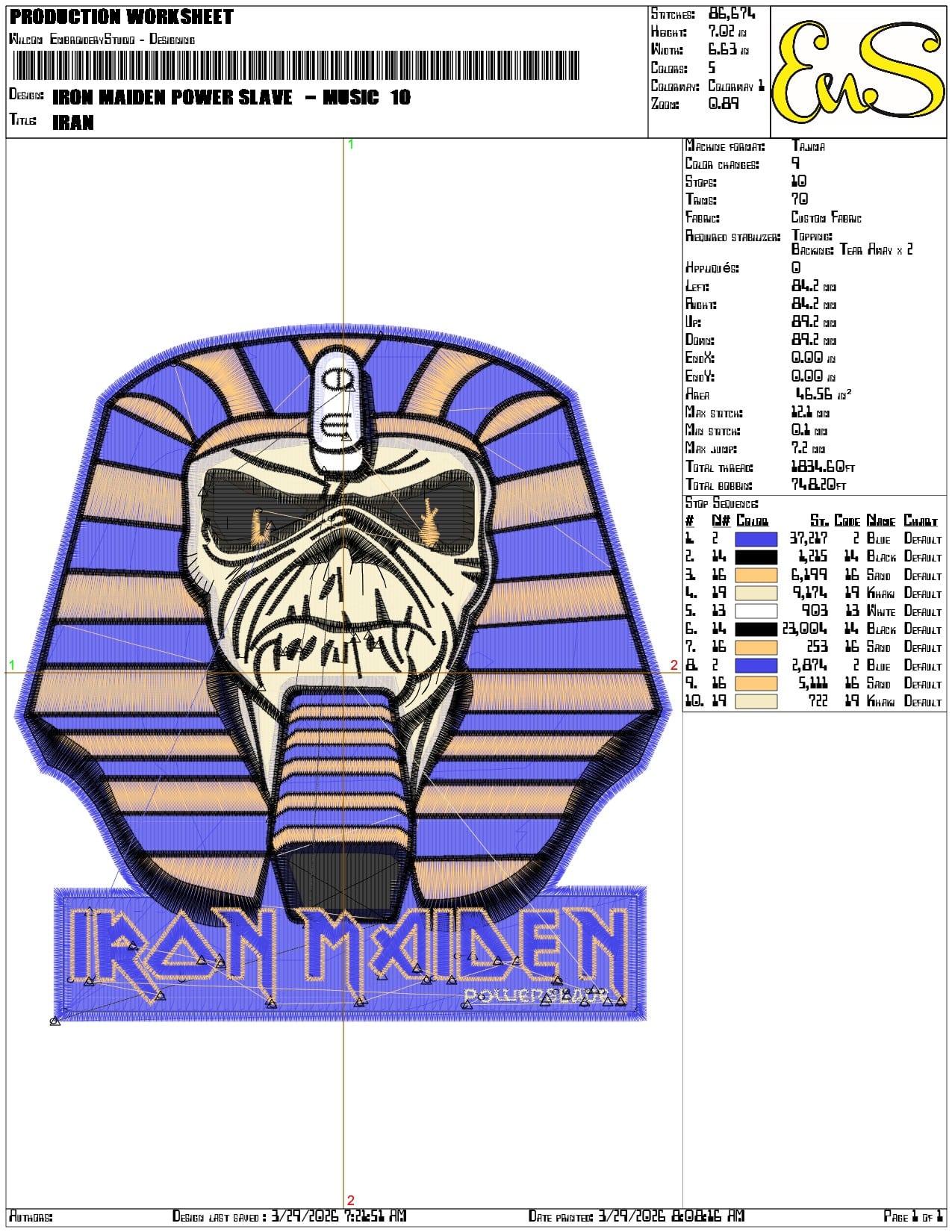 Iron Maiden Power Slave Music    - Elegant embroidery design file-instant download — view 3
