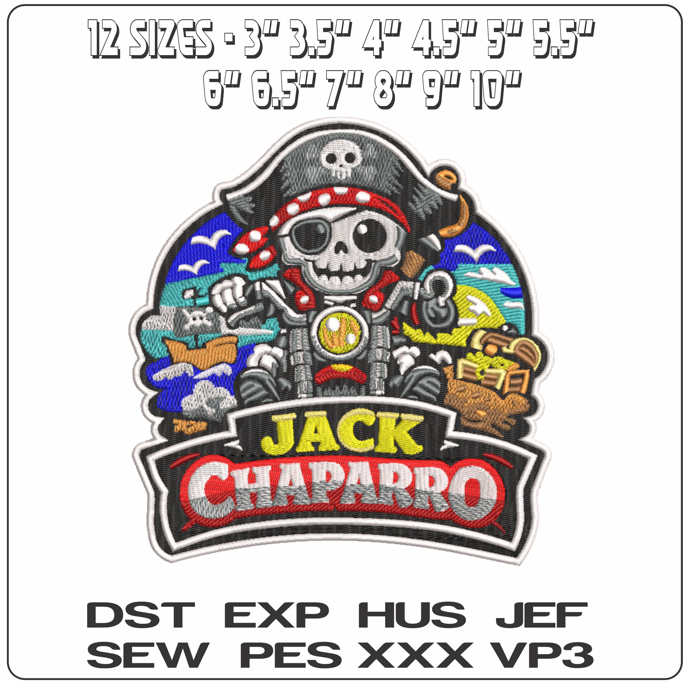 Jack Chapparro Pirate Skeleton on MotorBike    - Elegant embroidery design file-instant download — view 2