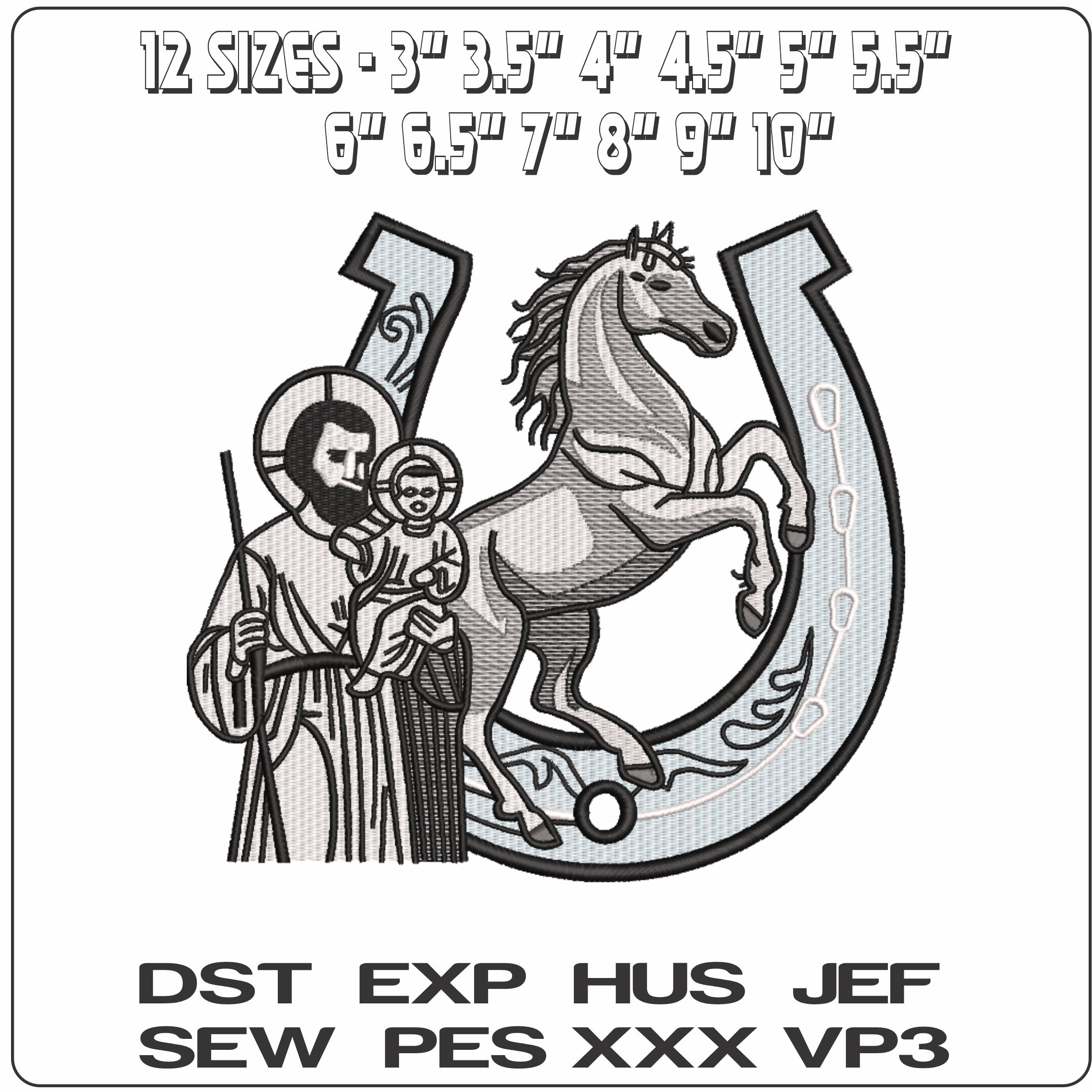 Jesus with Horse and Horse Shoe    - Elegant embroidery design file-instant download — view 2