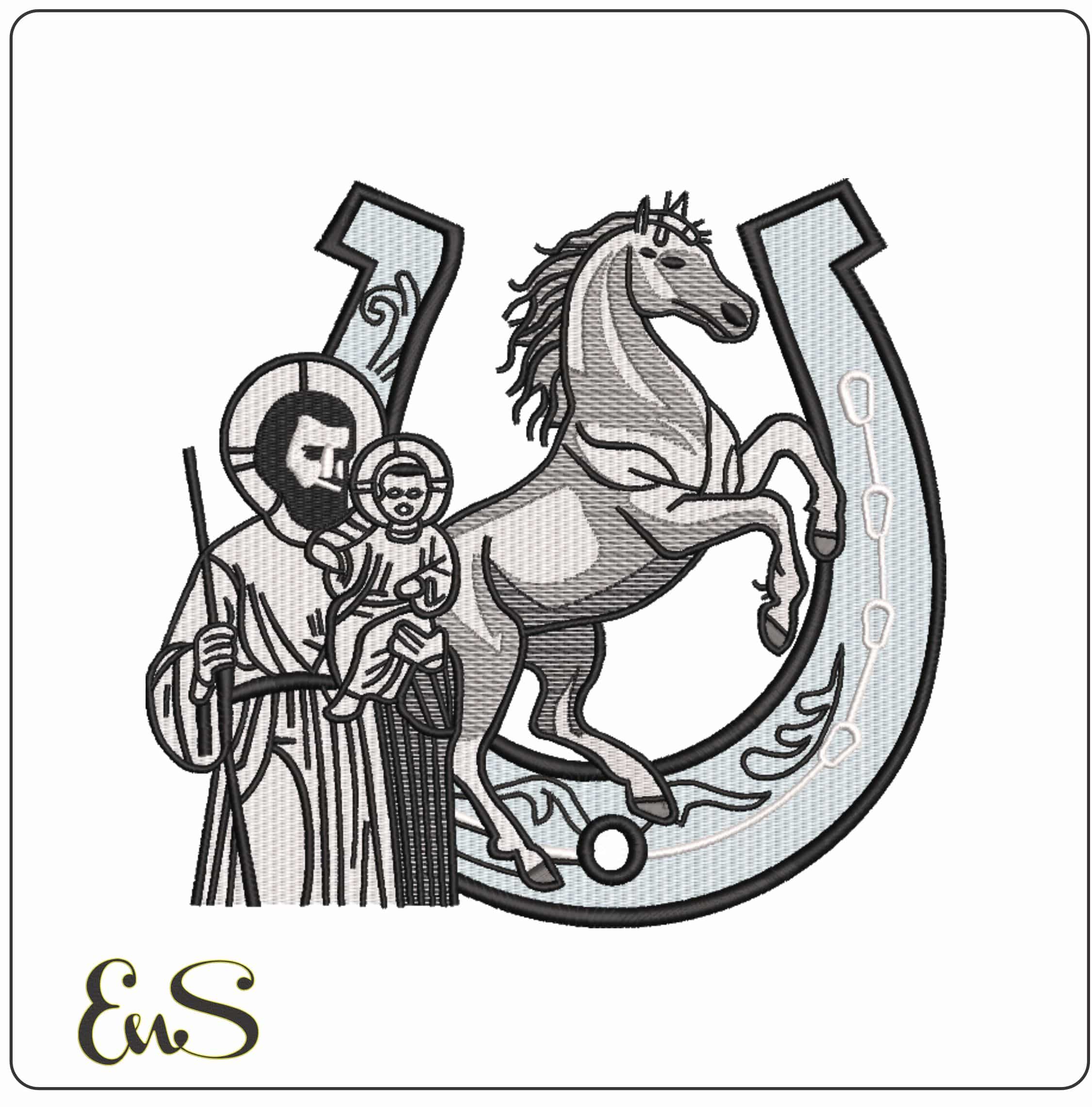 Jesus with Horse and Horse Shoe    - Elegant embroidery design file-instant download