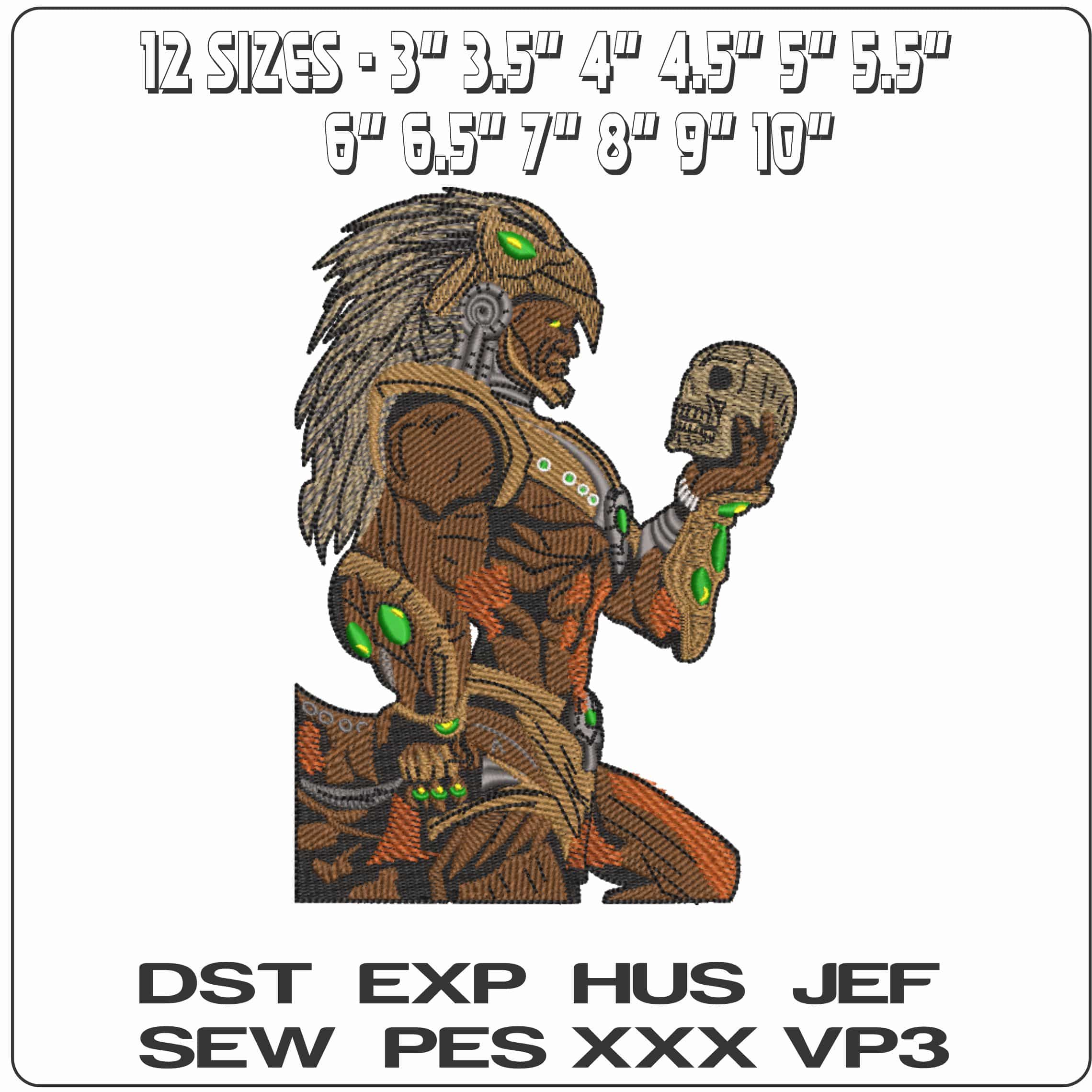 Jin Warrior with Skull    - Elegant embroidery design file-instant download — view 2