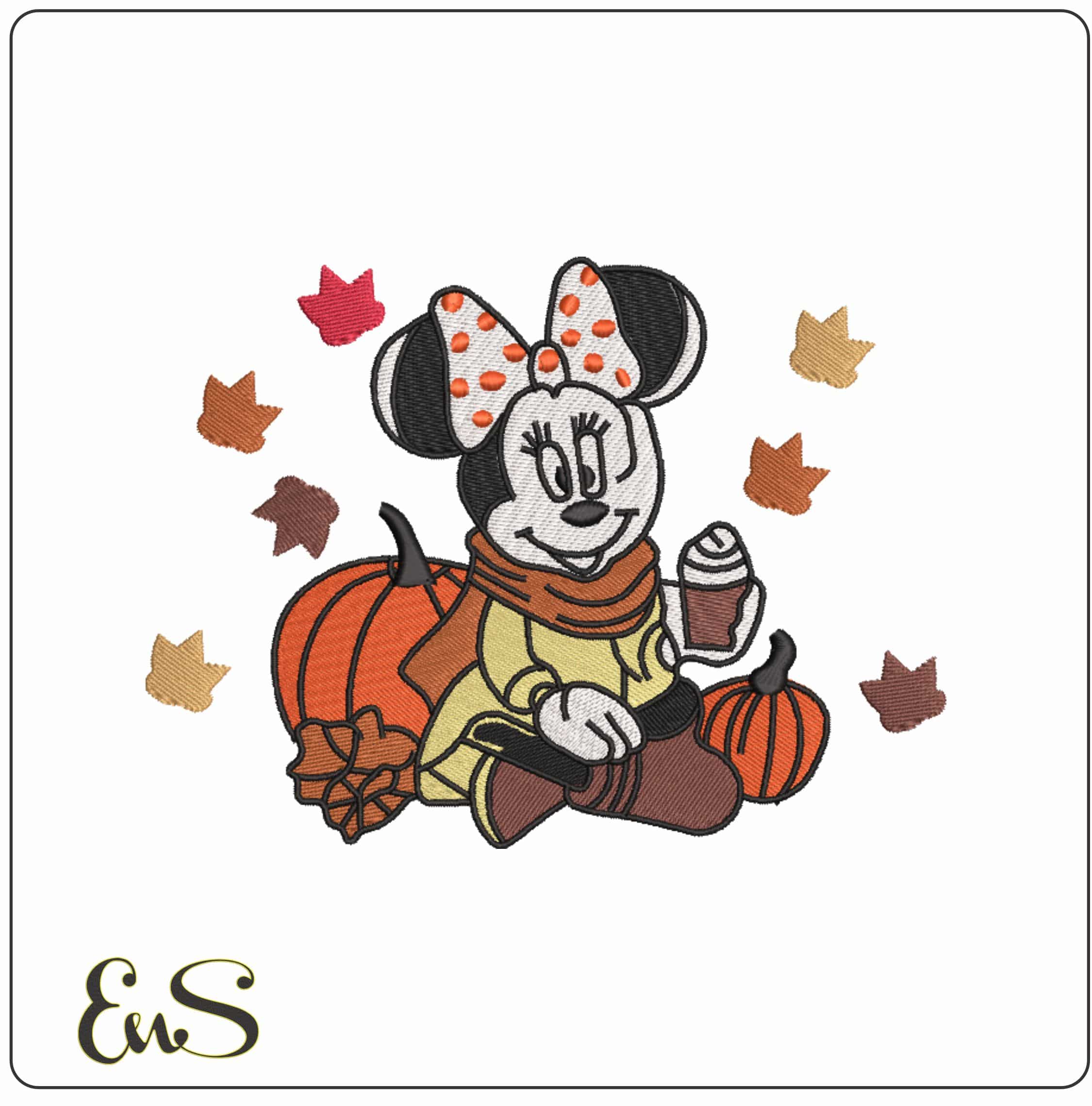 Minnie Mouse Halloween fall Leaves    - Elegant embroidery design file-instant download