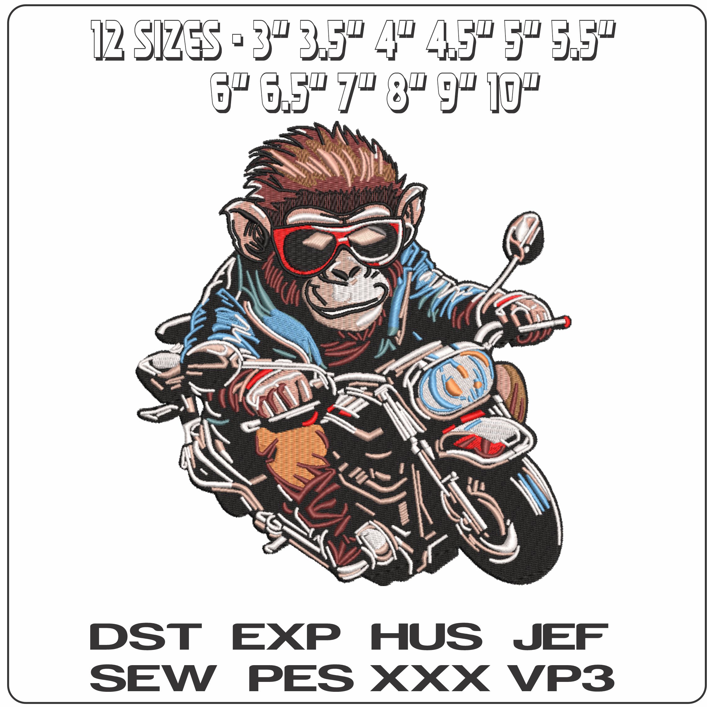 Monkey on a Motorbike    - Elegant embroidery design file-instant download — view 2