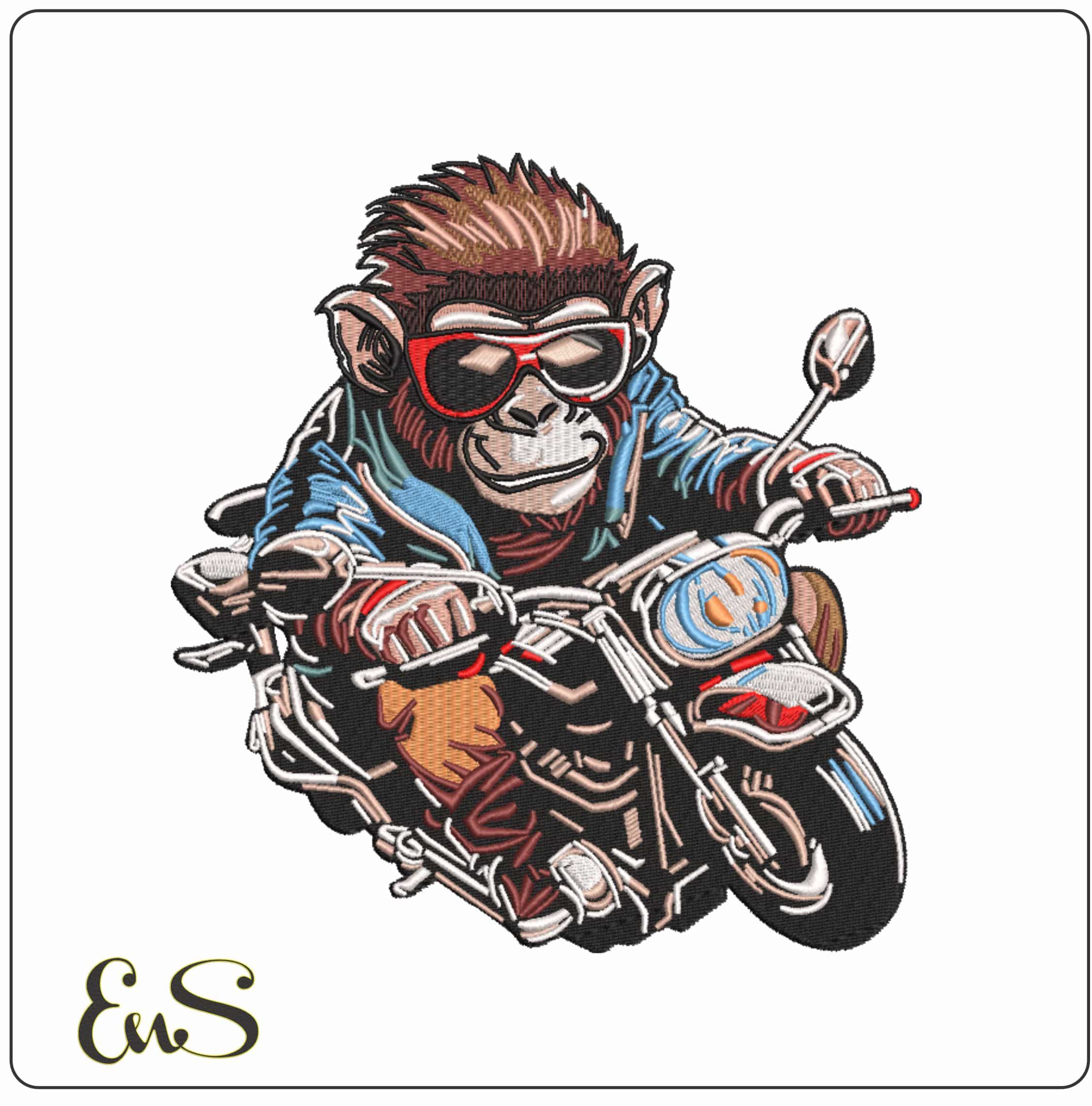 Monkey on a Motorbike    - Elegant embroidery design file-instant download