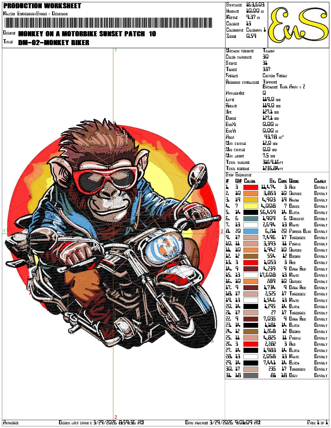 Monkey on a Motorbike Sunset Patch    - Elegant embroidery design file-instant download — view 3