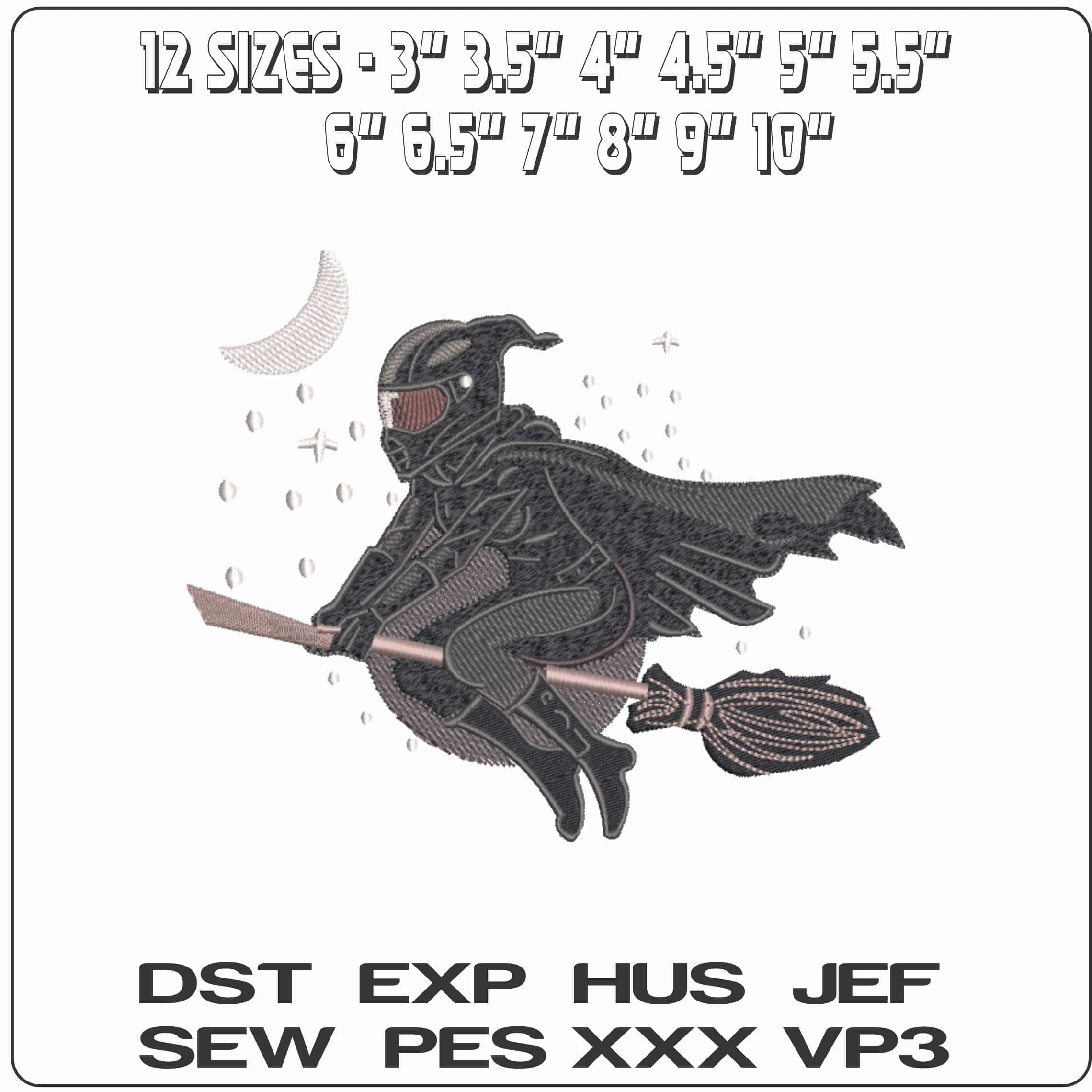 Motor Bike Witch on A broomstick    - Elegant embroidery design file-instant download — view 2