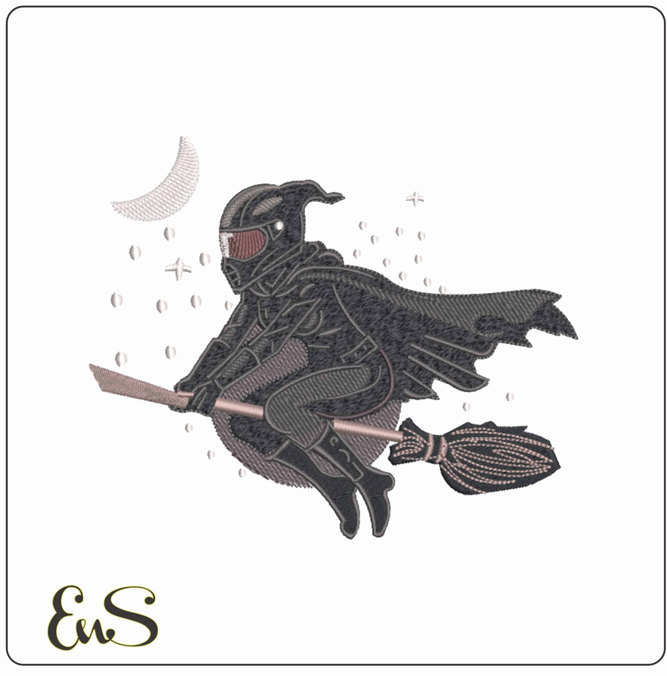 Motor Bike Witch on A broomstick    - Elegant embroidery design file-instant download