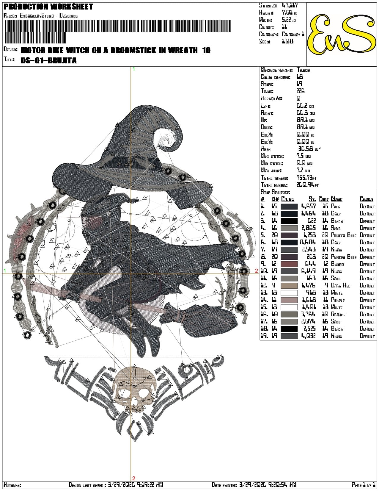 Motor Bike Witch on A broomstick in Wreath    - Elegant embroidery design file-instant download — view 3