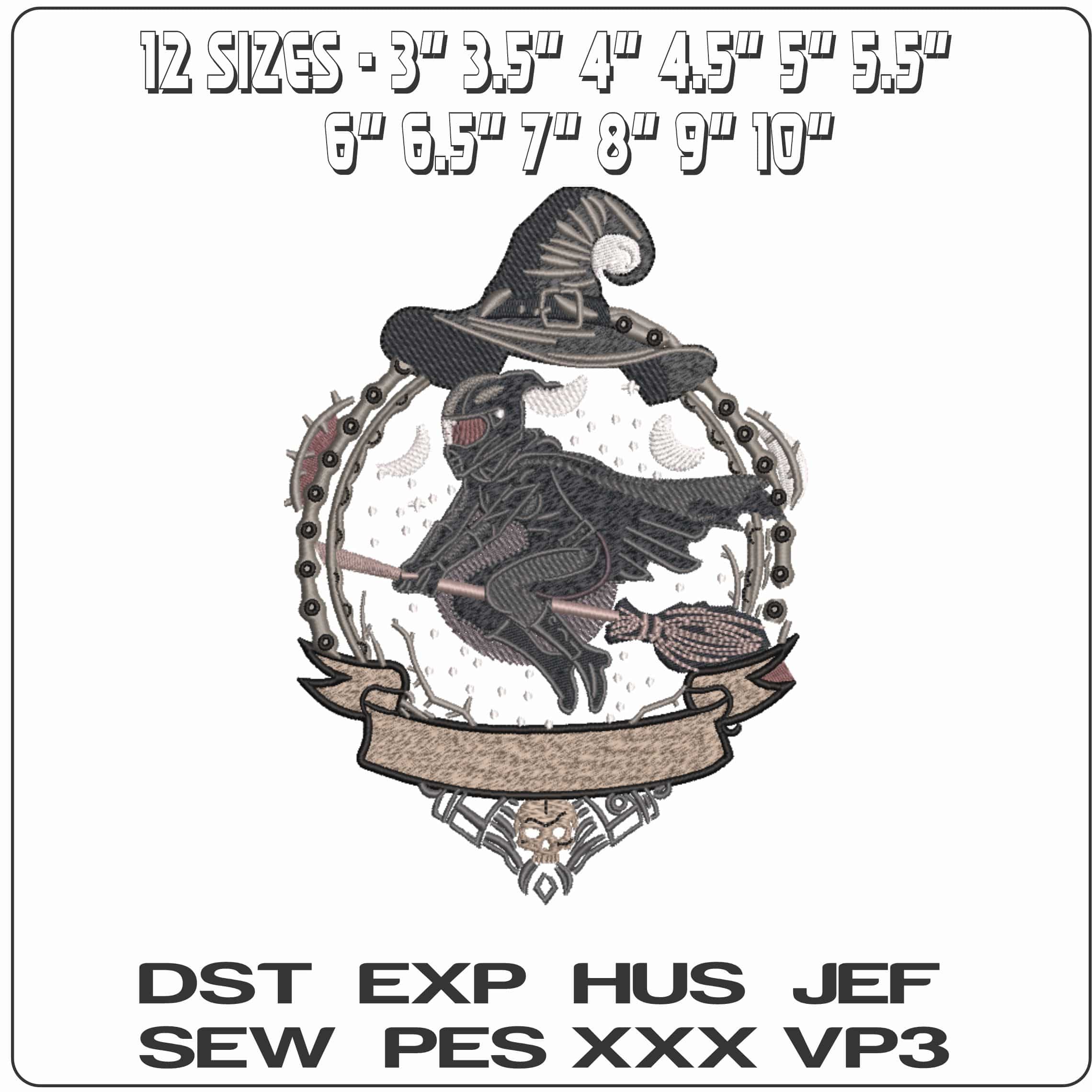 Motor Bike Witch on A broomstick Patch    - Elegant embroidery design file-instant download — view 2