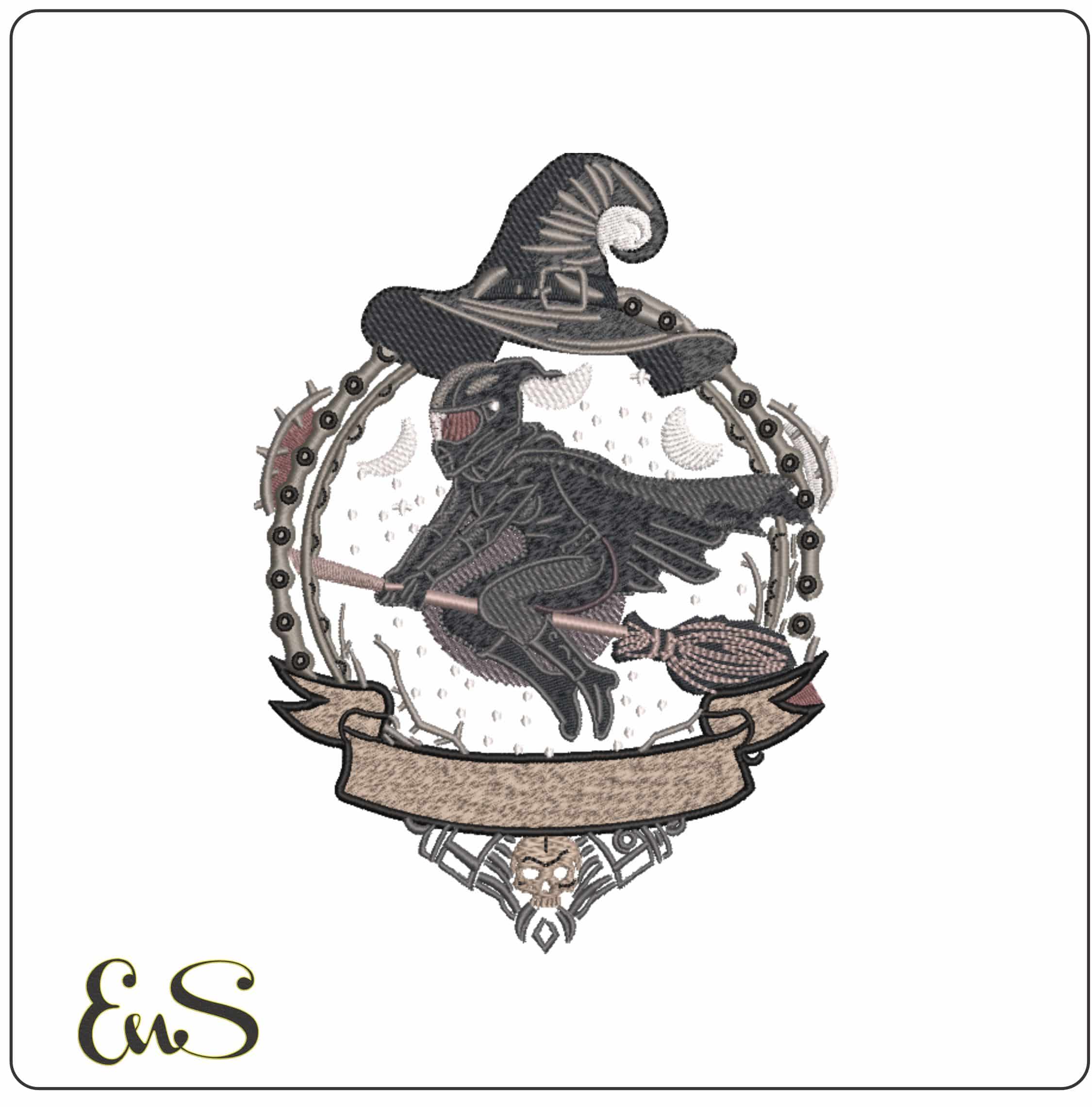 Motor Bike Witch on A broomstick Patch    - Elegant embroidery design file-instant download