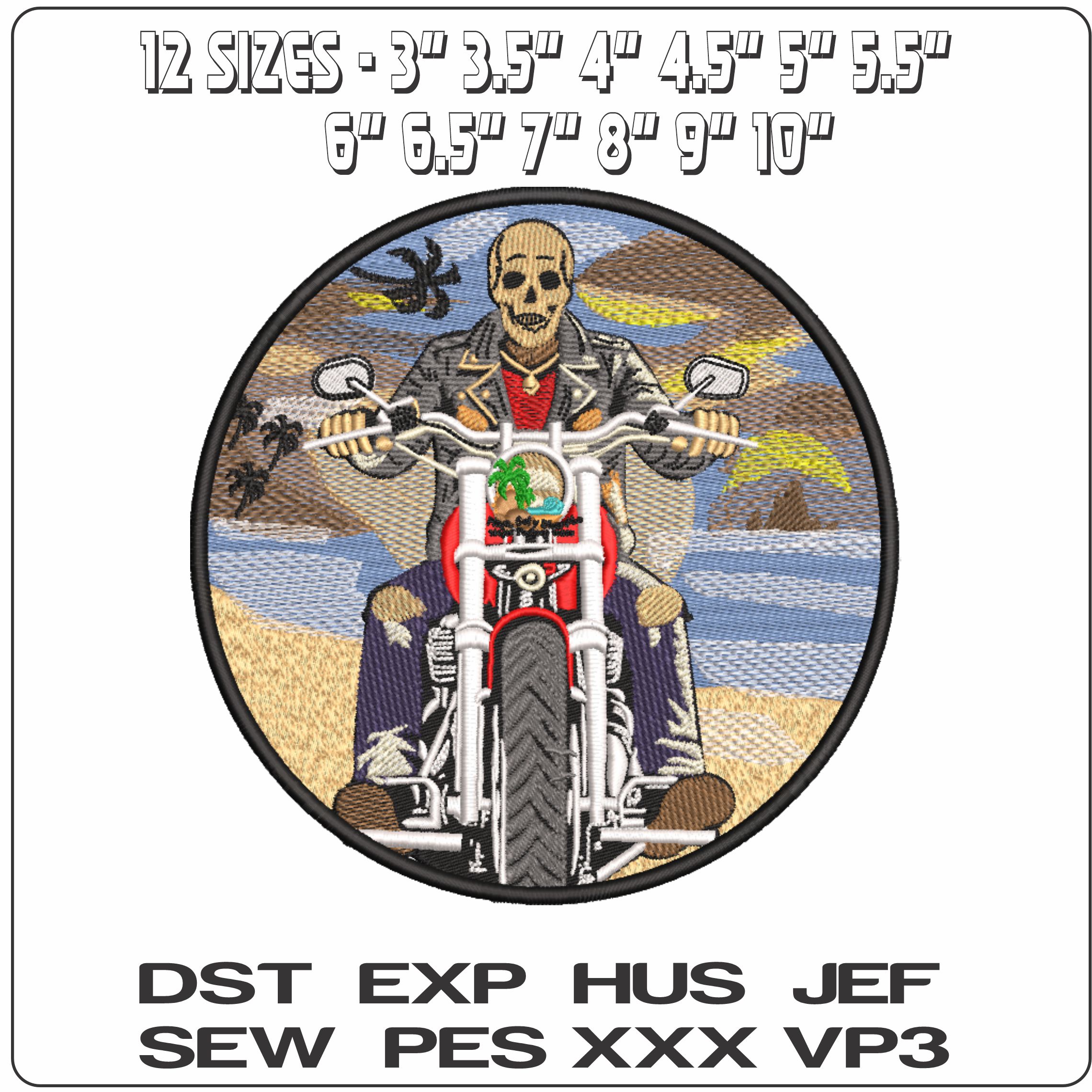 Motor Cycle Skeleton on a Beach    - Elegant embroidery design file-instant download — view 2