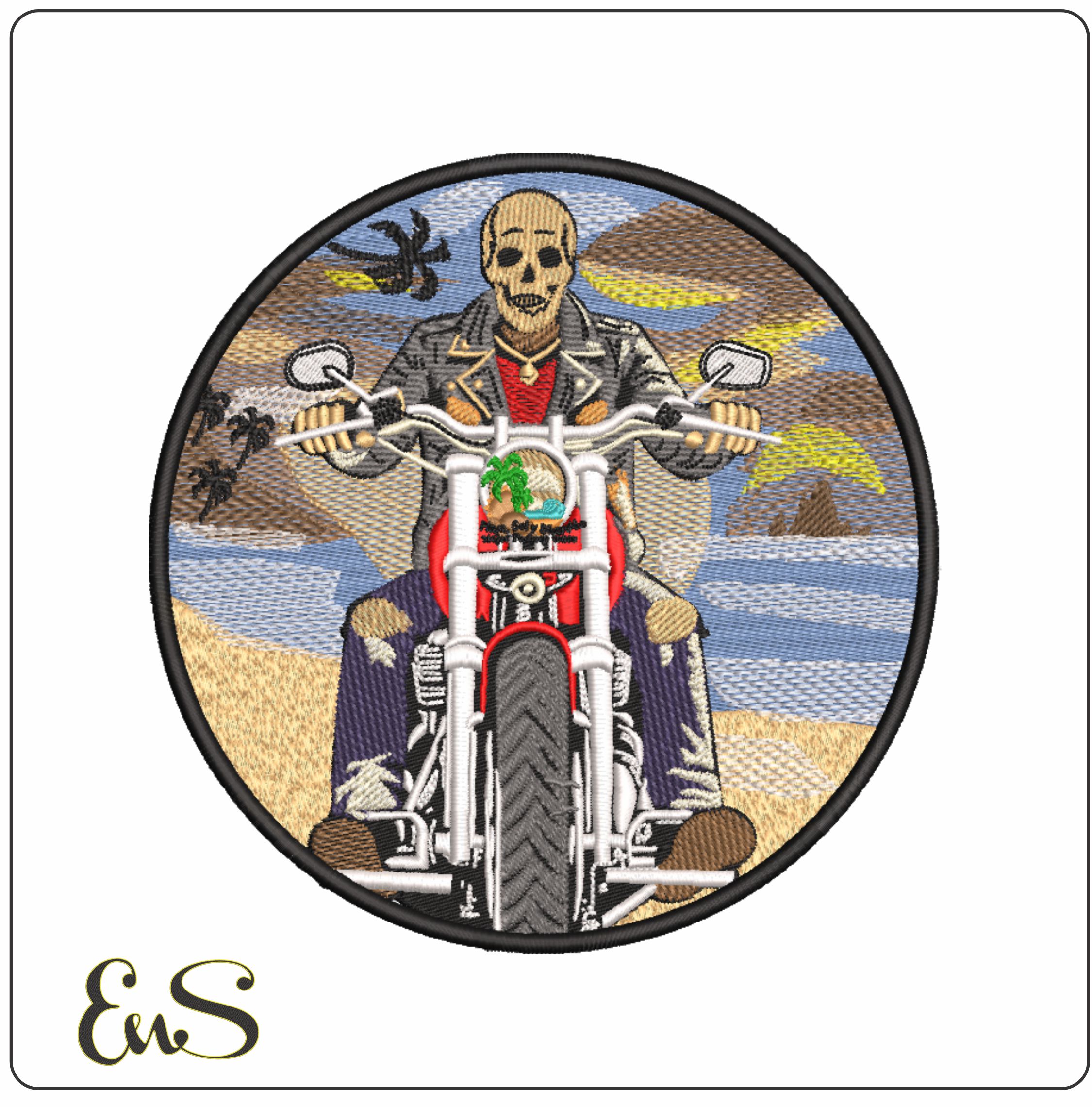 Motor Cycle Skeleton on a Beach    - Elegant embroidery design file-instant download