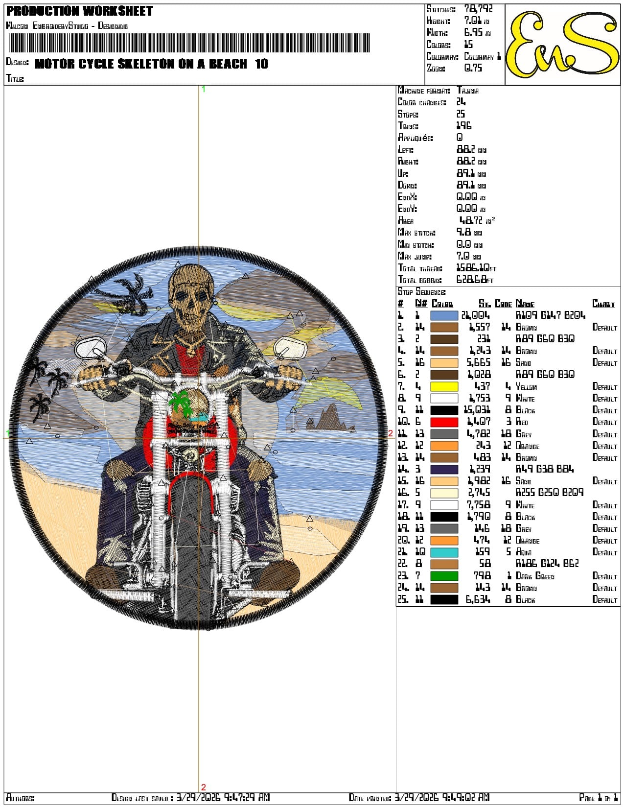 Motor Cycle Skeleton on a Beach    - Elegant embroidery design file-instant download — view 3