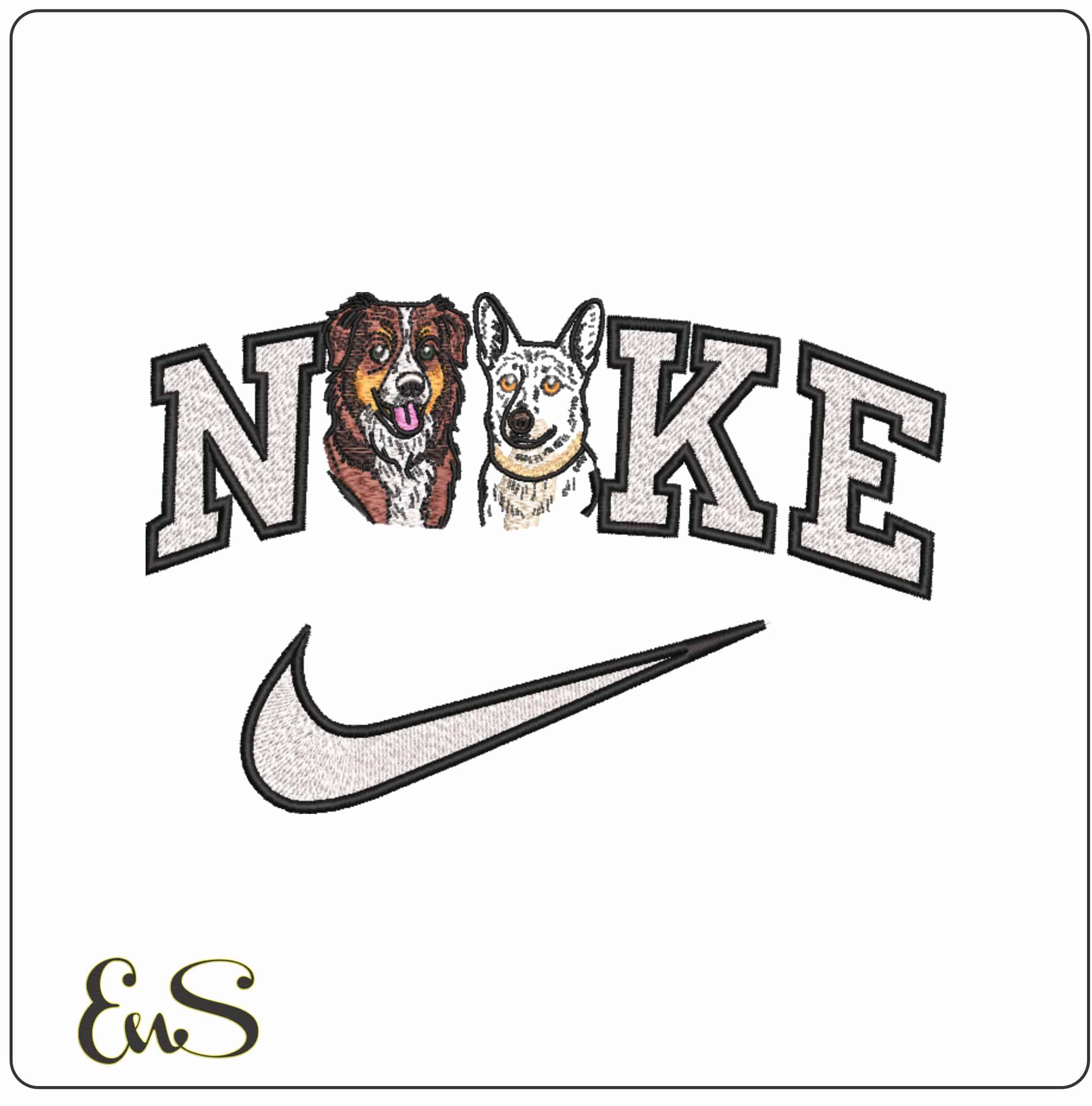 Nike 2 Cute dogs Faces   - Elegant embroidery design file-instant download