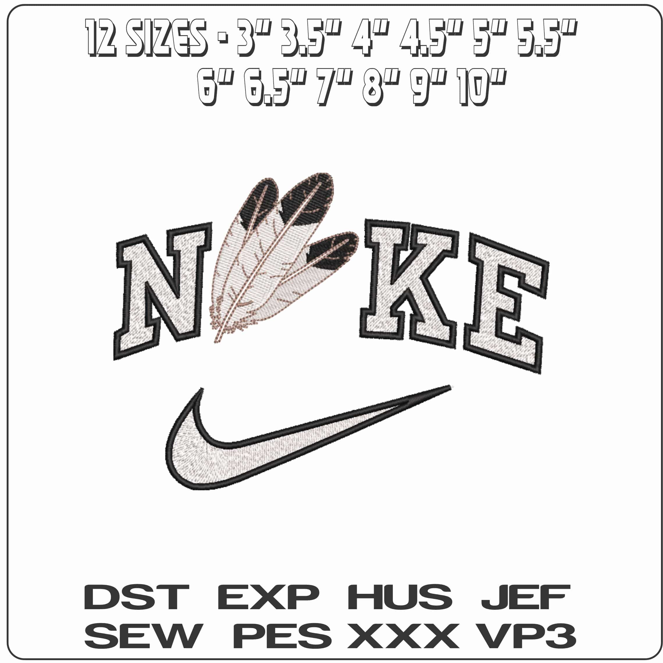Nike 3 Feathers   - Elegant embroidery design file-instant download — view 2