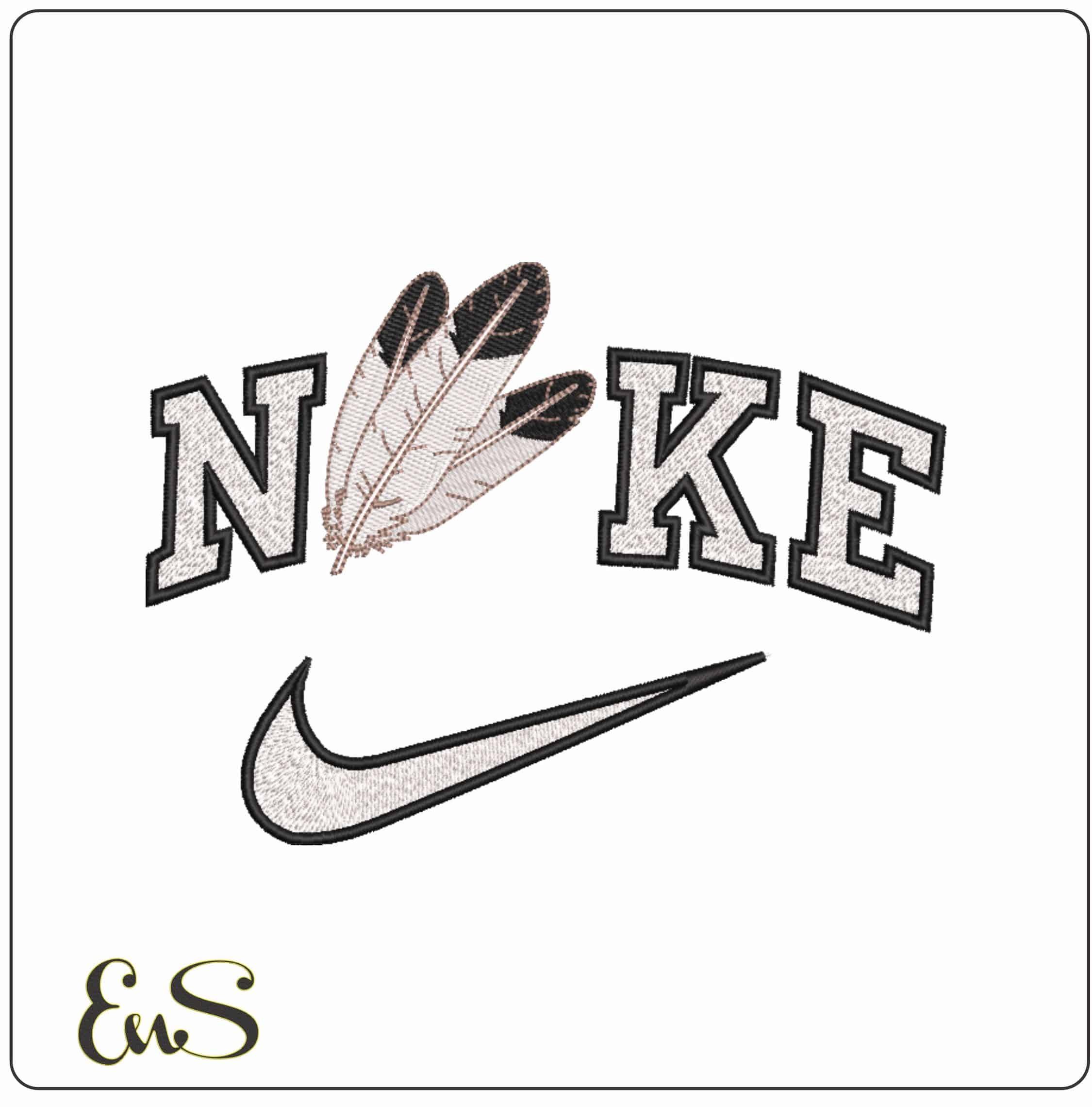 Nike 3 Feathers   - Elegant embroidery design file-instant download