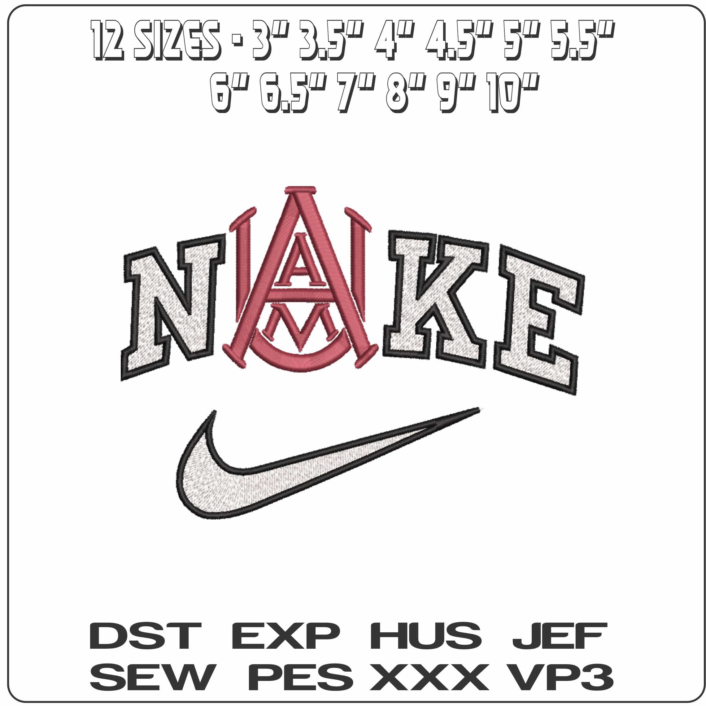 Nike Alabama And Bulldogs 1972 Agricultural  Mechanical University   - Elegant embroidery design file-instant download — view 2