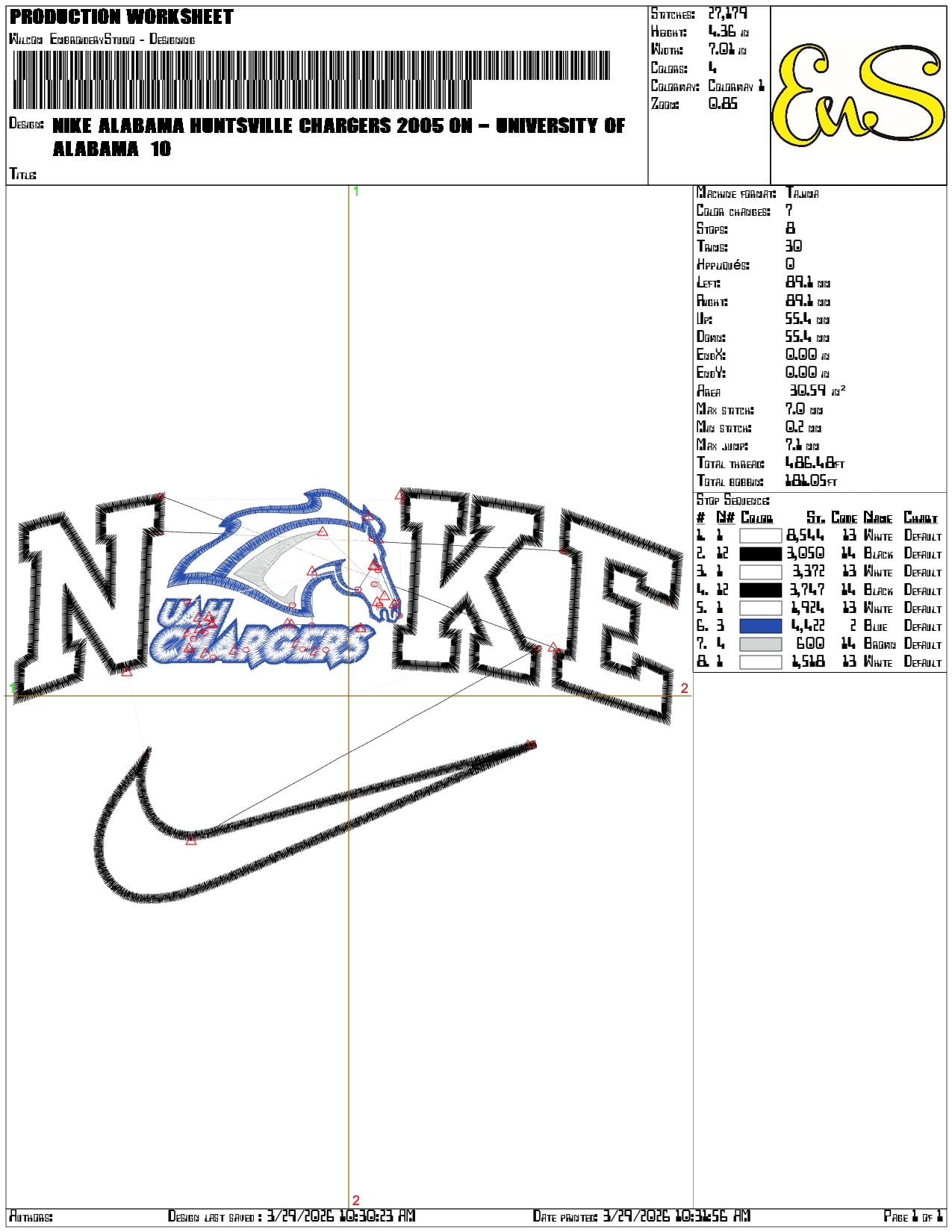 Nike Alabama Huntsville Chargers 2005  University   - Elegant embroidery design file-instant download — view 3