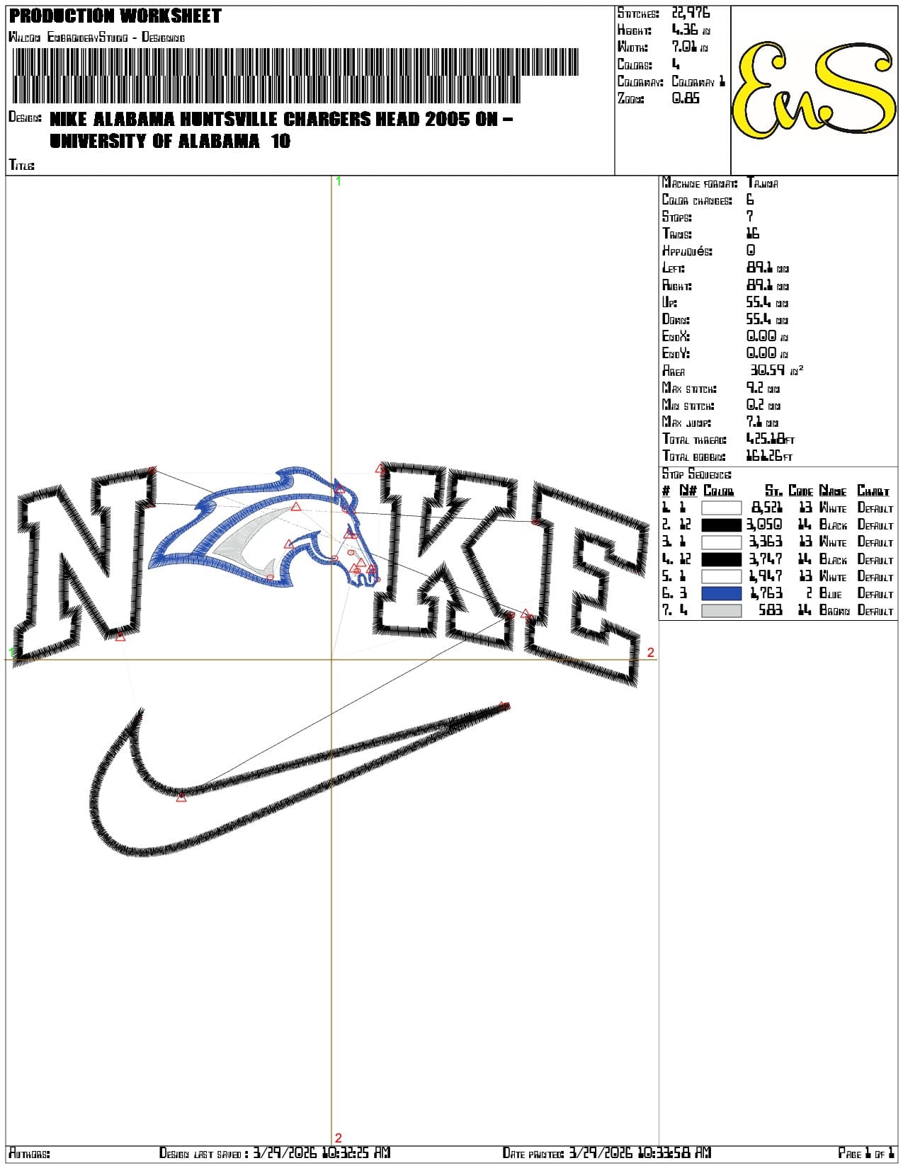 Nike Alabama Huntsville Chargers Head 2005  University   - Elegant embroidery design file-instant download — view 3