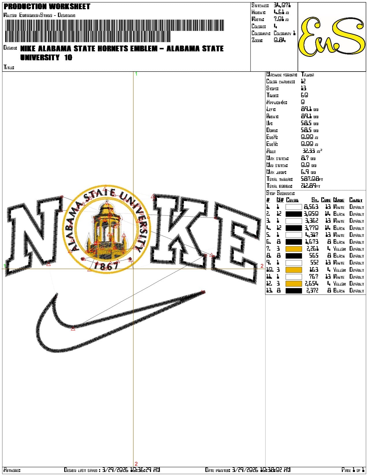 Nike Alabama State Hornets emblem University   - Elegant embroidery design file-instant download — view 3