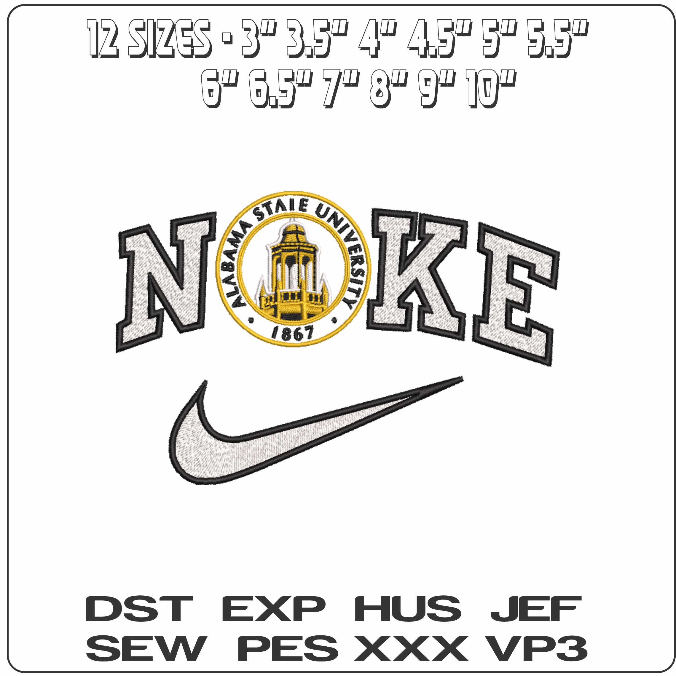 Nike Alabama State Hornets emblem no background  University   - Elegant embroidery design file-instant download — view 2