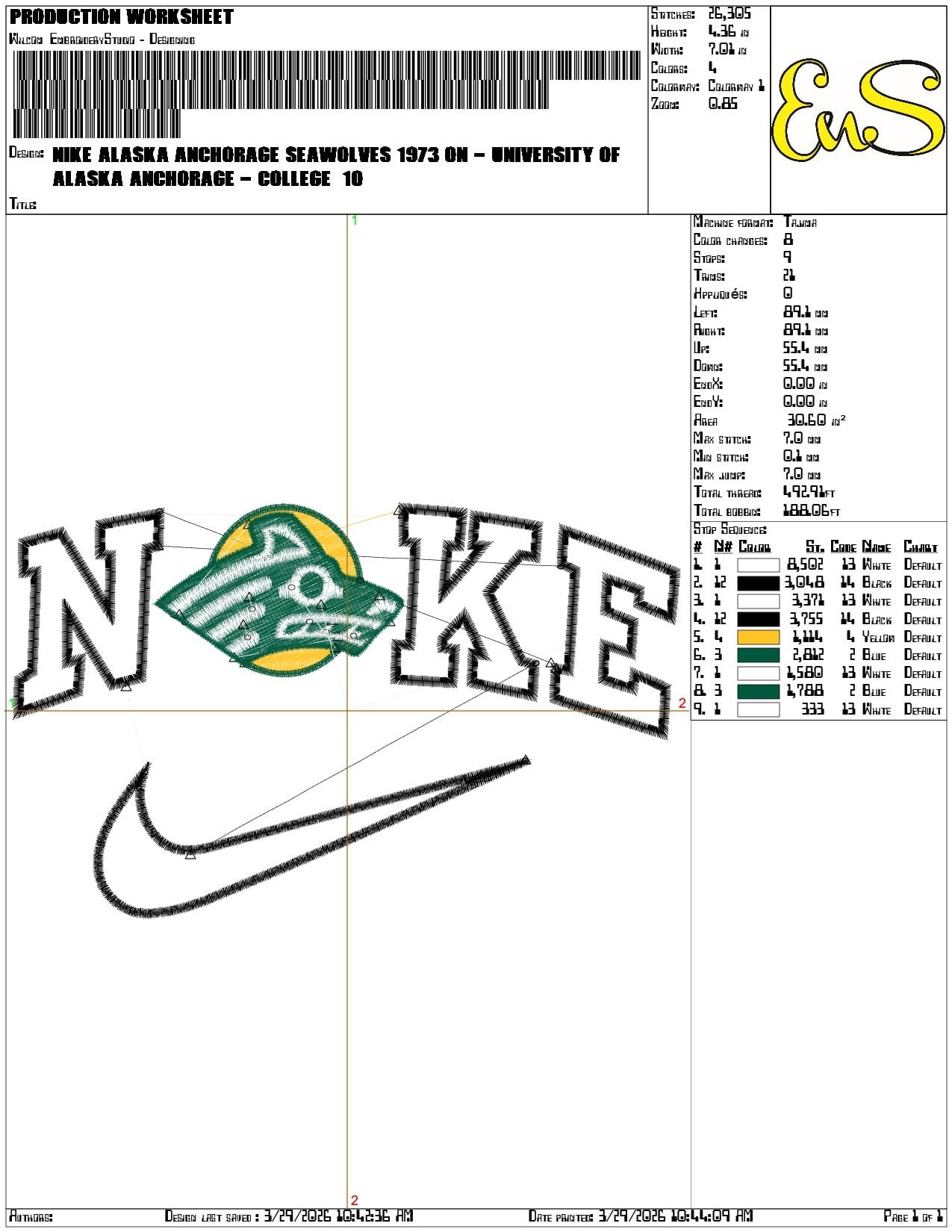 Nike Alaska Anchorage Seawolves 1973 on University   - Elegant embroidery design file-instant download — view 3