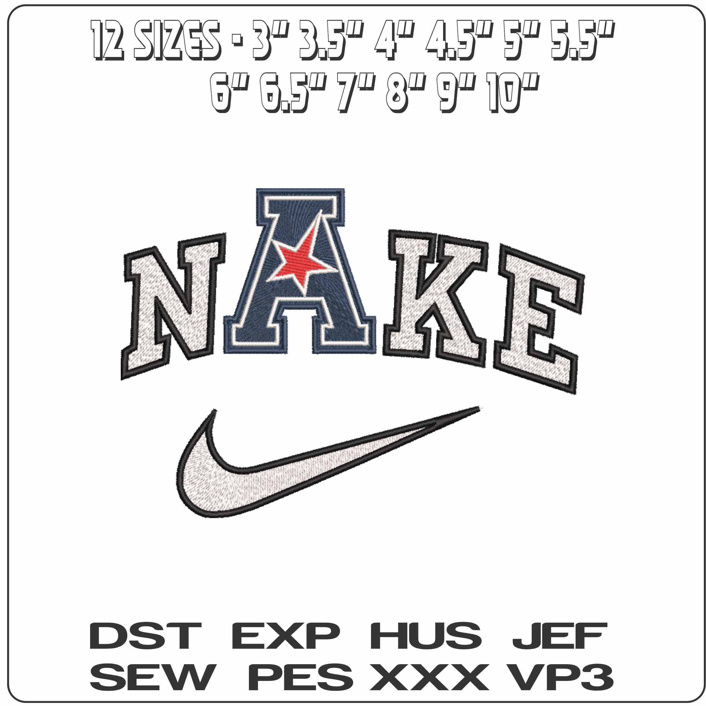 Nike American Athletic Conference 2017 onwards College   - Elegant embroidery design file-instant download — view 2