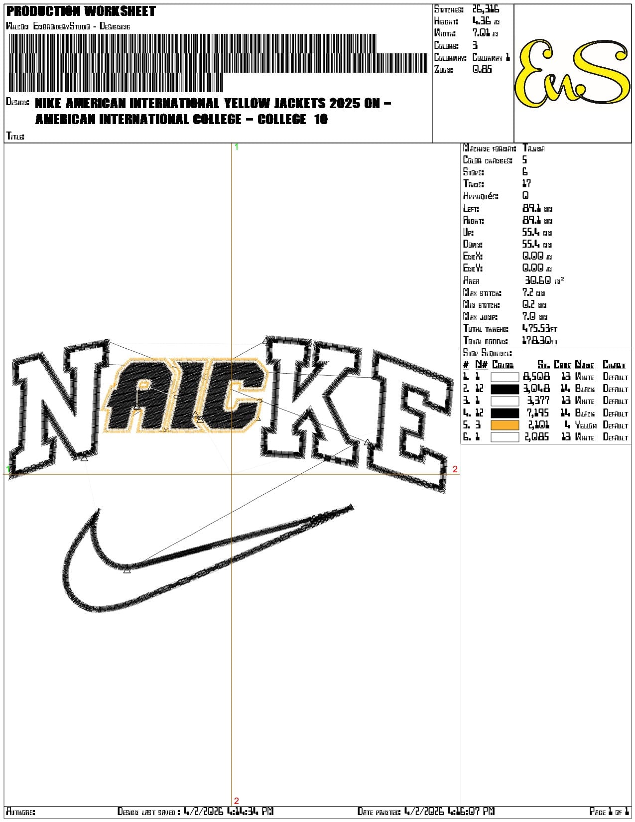 Nike American International Yellow Jackets 2025  College   - Elegant embroidery design file-instant download — view 3