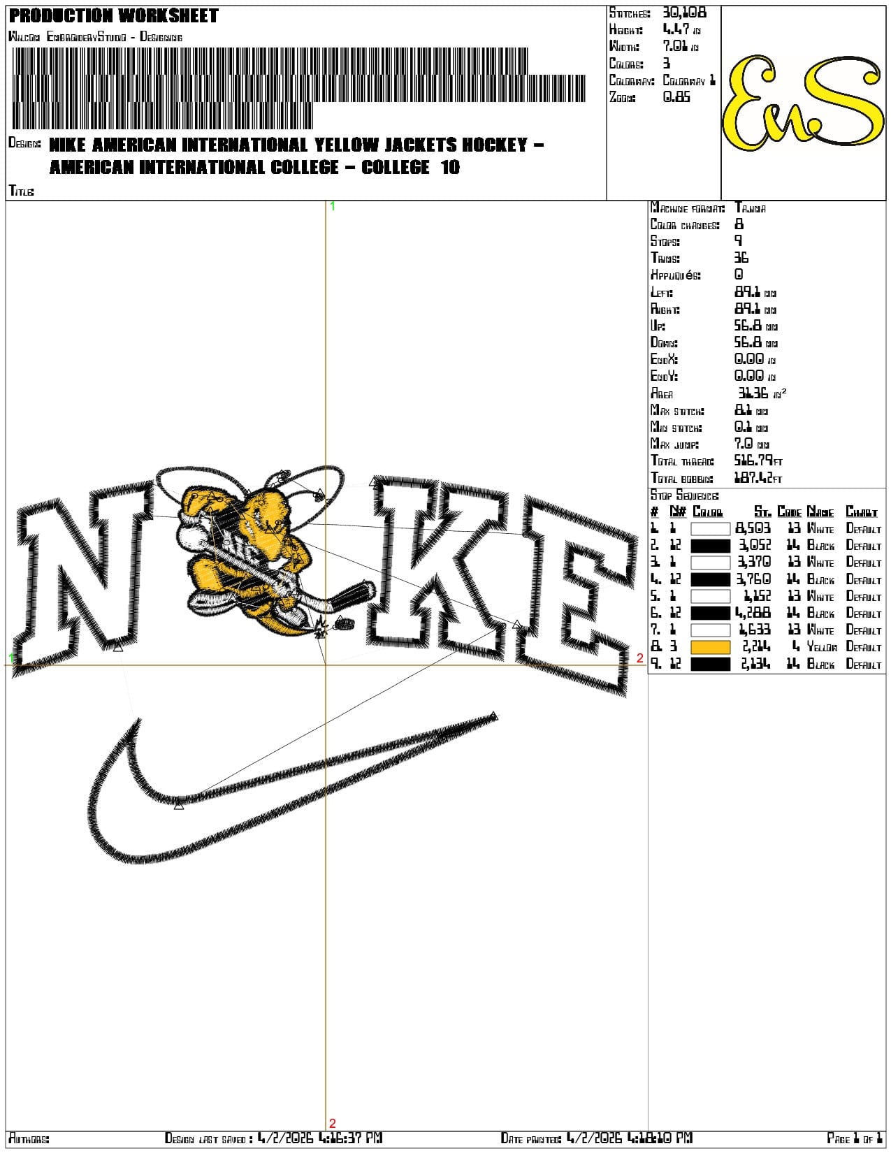 Nike American International Yellow Jackets Hockey College   - Elegant embroidery design file-instant download — view 3