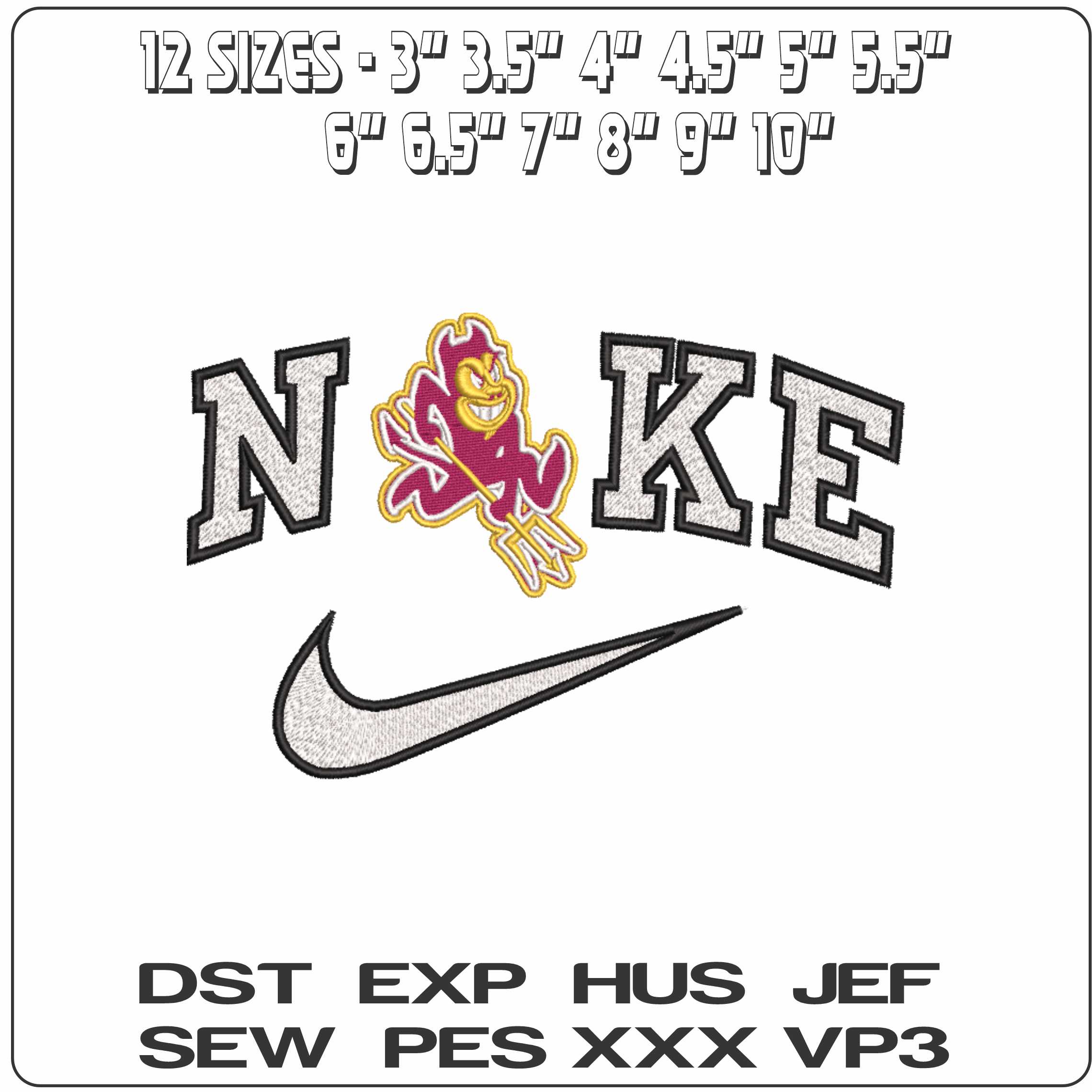 Nike Arizona State Sun Devils 1980 2010  University   - Elegant embroidery design file-instant download — view 2