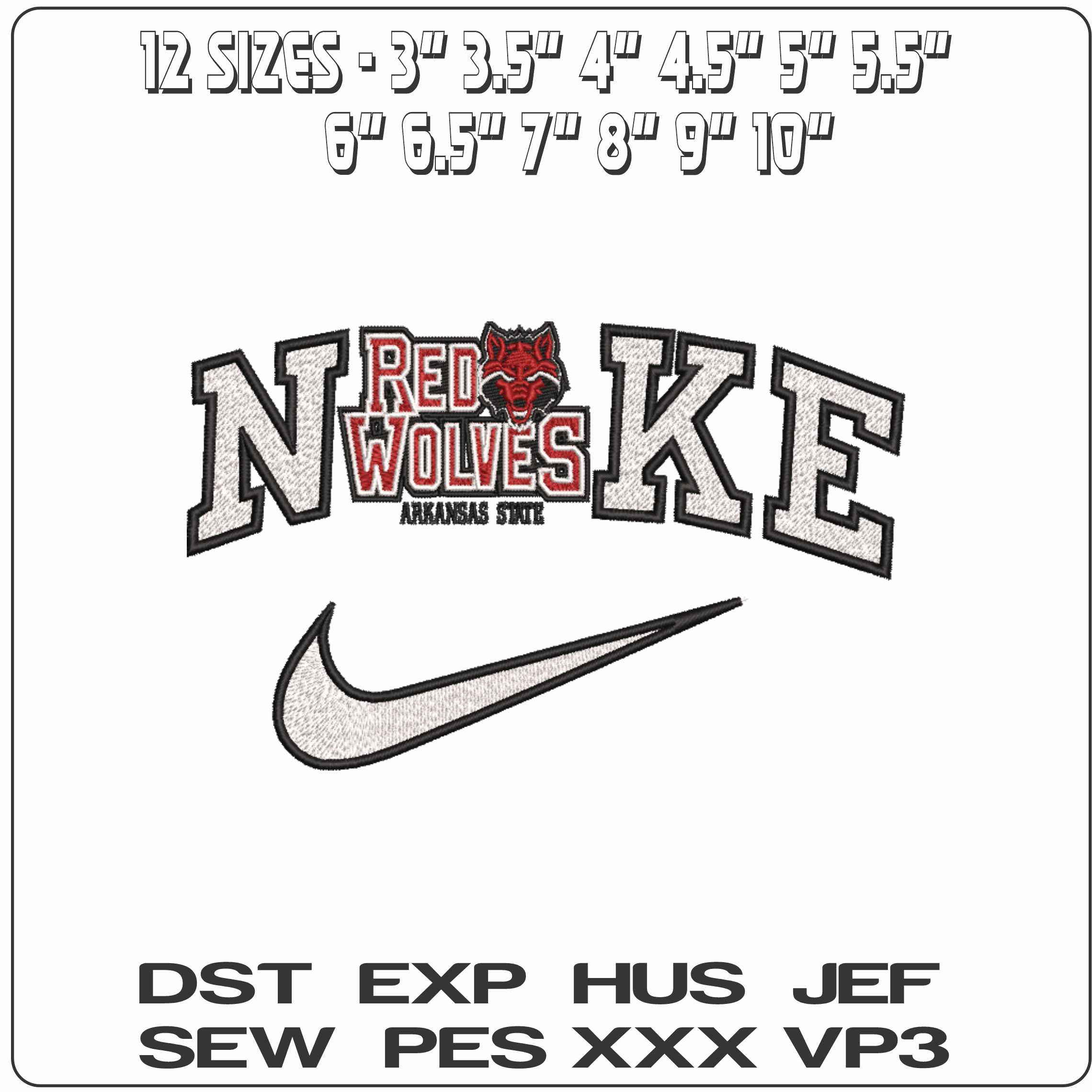 Nike Arkansas State Red Wolves Logo 2008 to 15 College   - Elegant embroidery design file-instant download — view 2