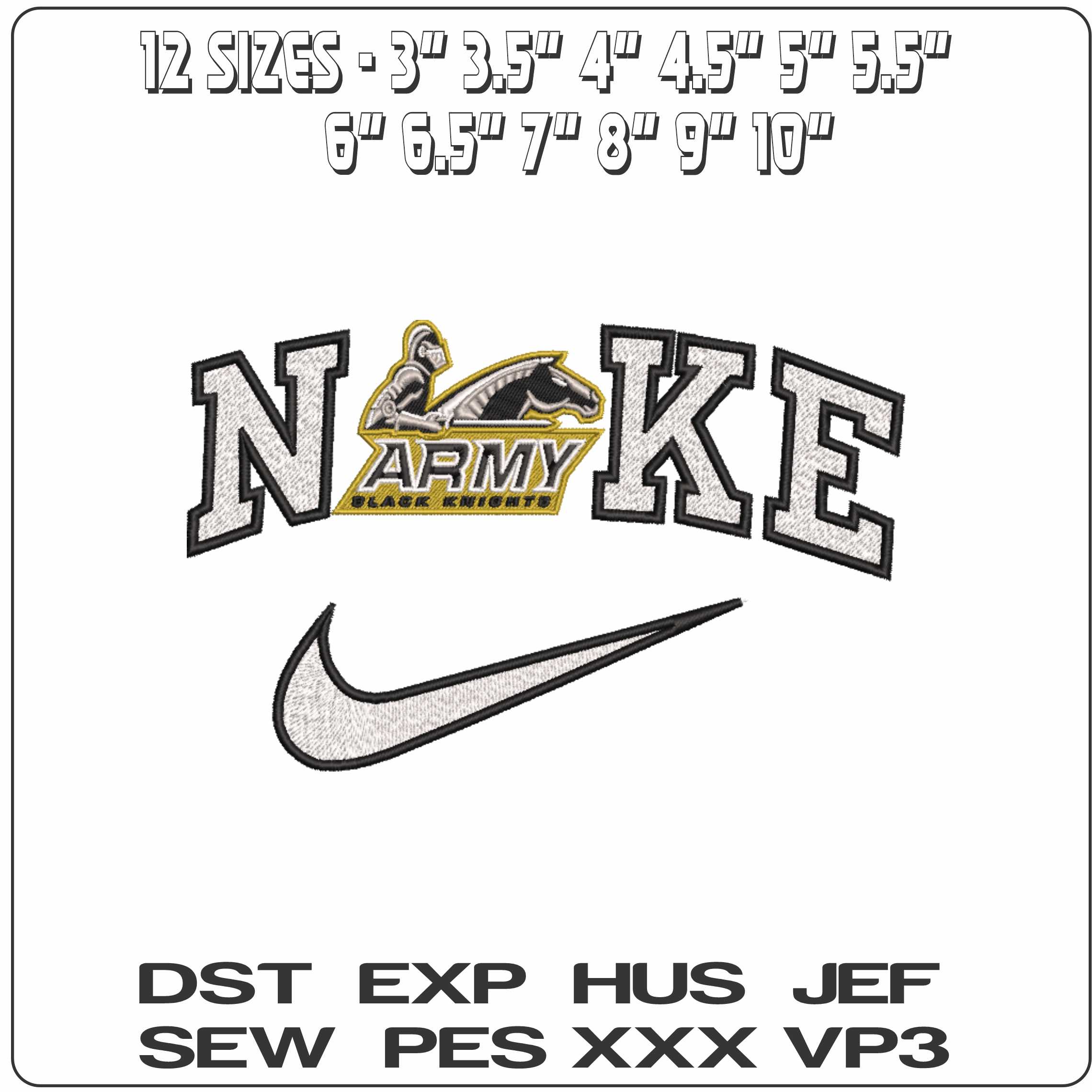 Nike Army Black Knight 2000 2000  Academy West Point College   - Elegant embroidery design file-instant download — view 2