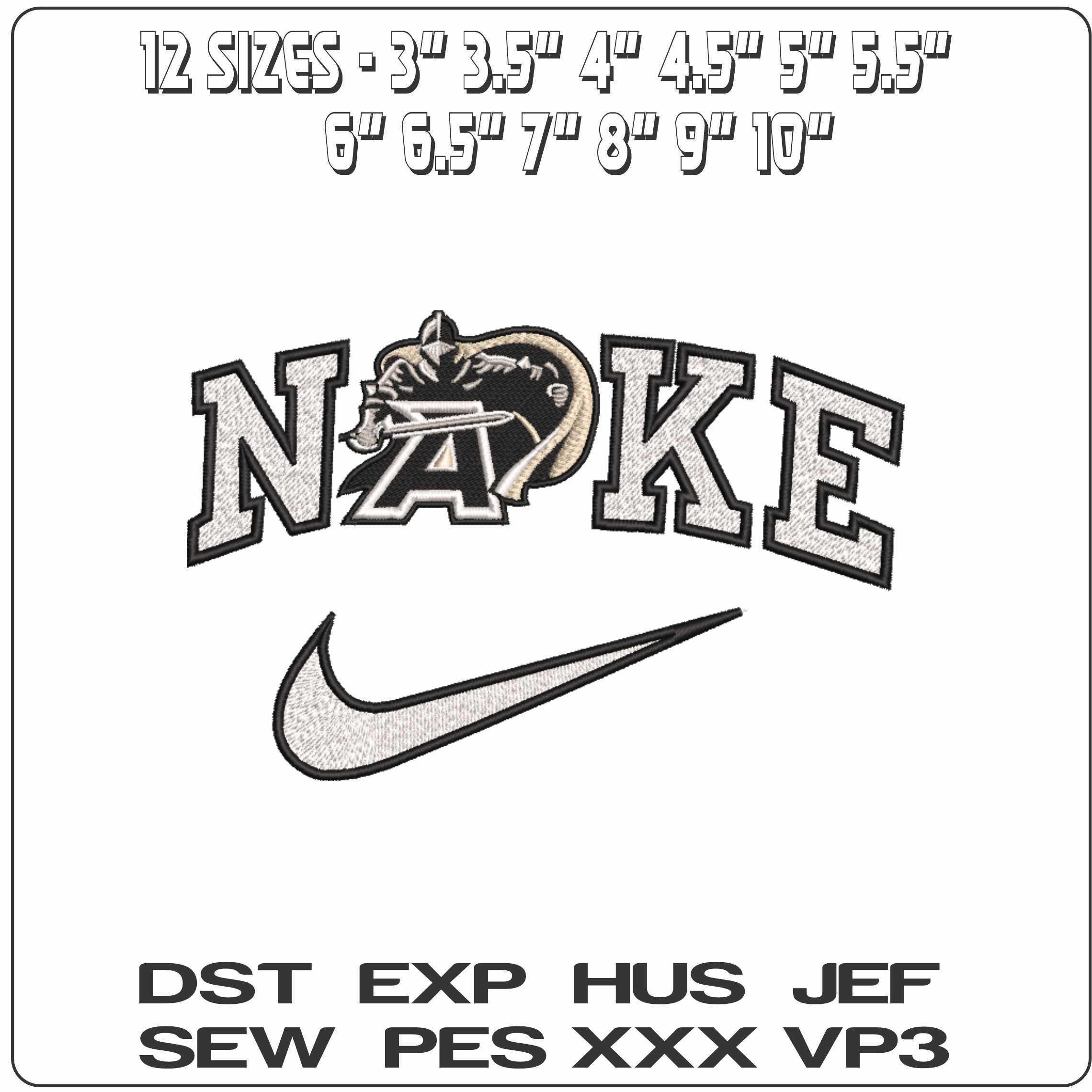 Nike Army Black Knight 2006 2015 US Military Academy   - Elegant embroidery design file-instant download — view 2