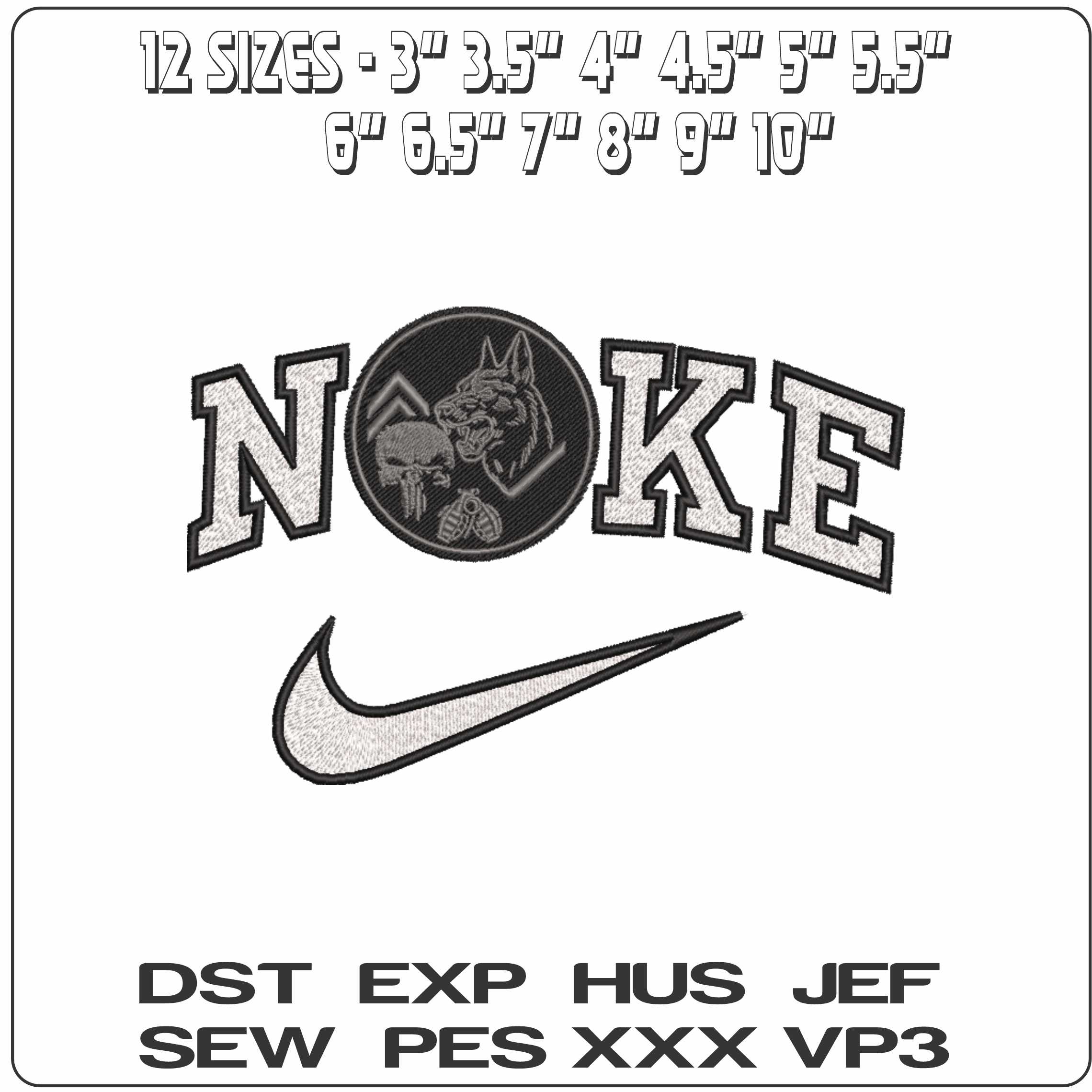 Nike Attack Dog Hand grenades and Skull   - Elegant embroidery design file-instant download — view 2