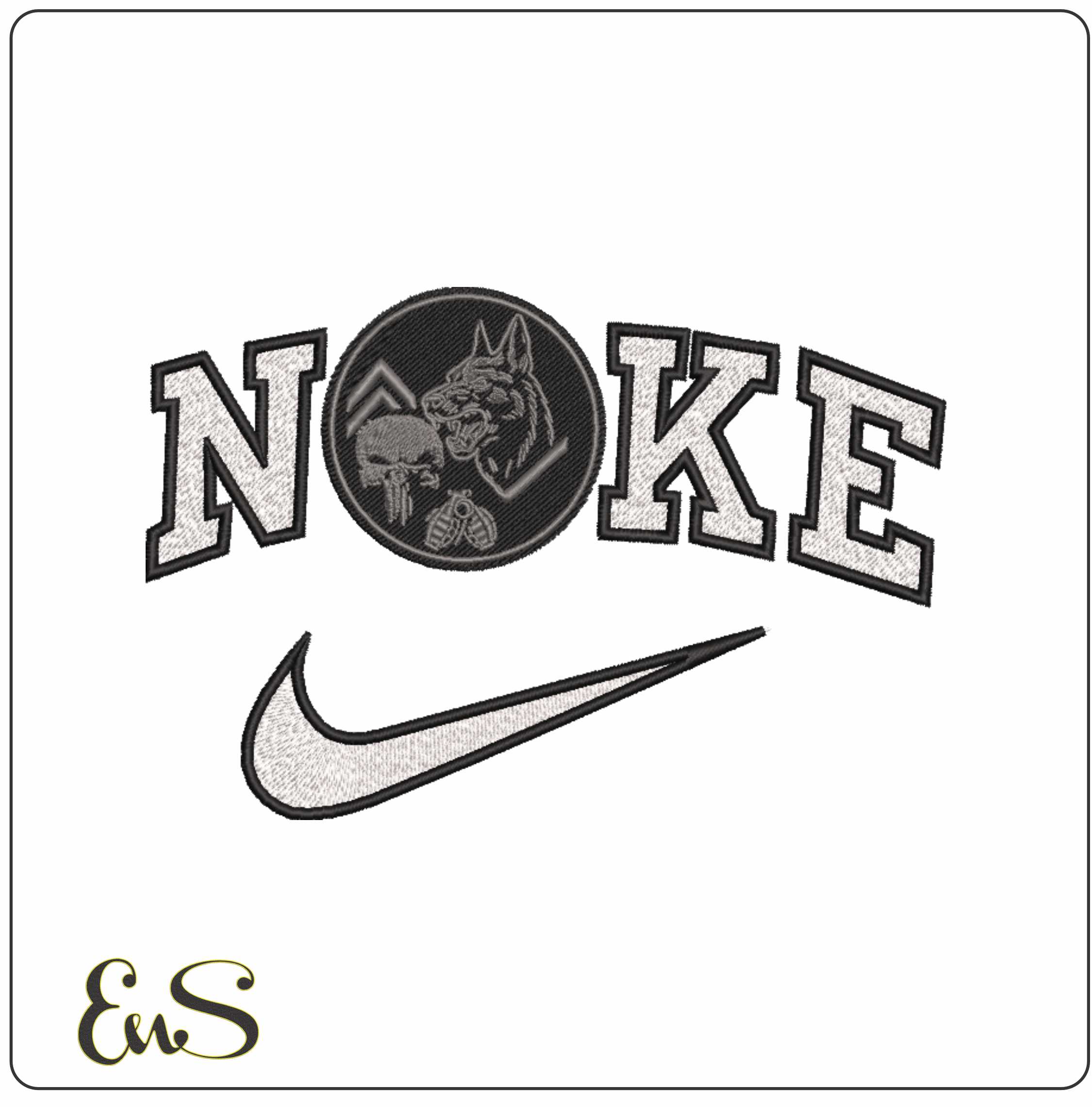 Nike Attack Dog Hand grenades and Skull   - Elegant embroidery design file-instant download