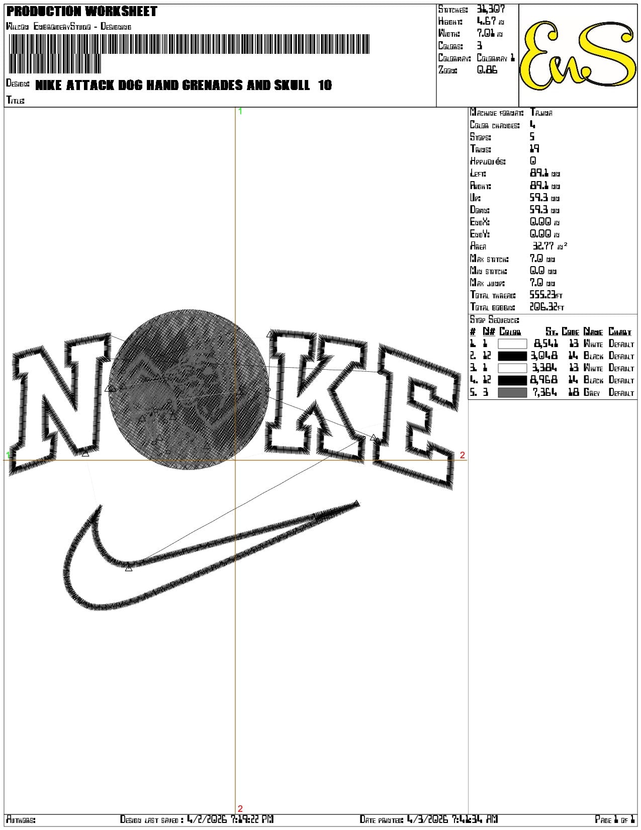 Nike Attack Dog Hand grenades and Skull   - Elegant embroidery design file-instant download — view 3