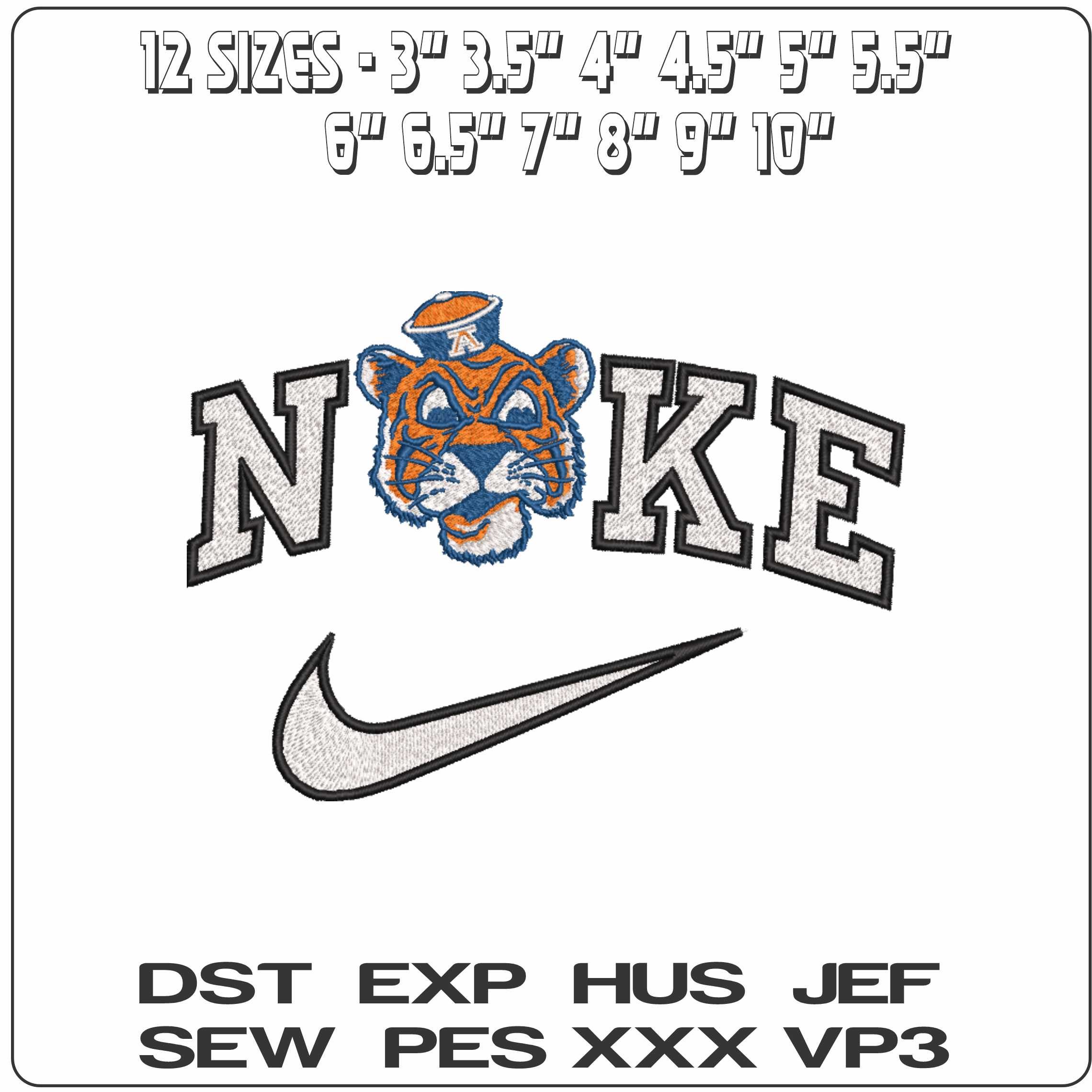 Nike Auburn Tigers 1957 1970 Auburn University   - Elegant embroidery design file-instant download — view 2