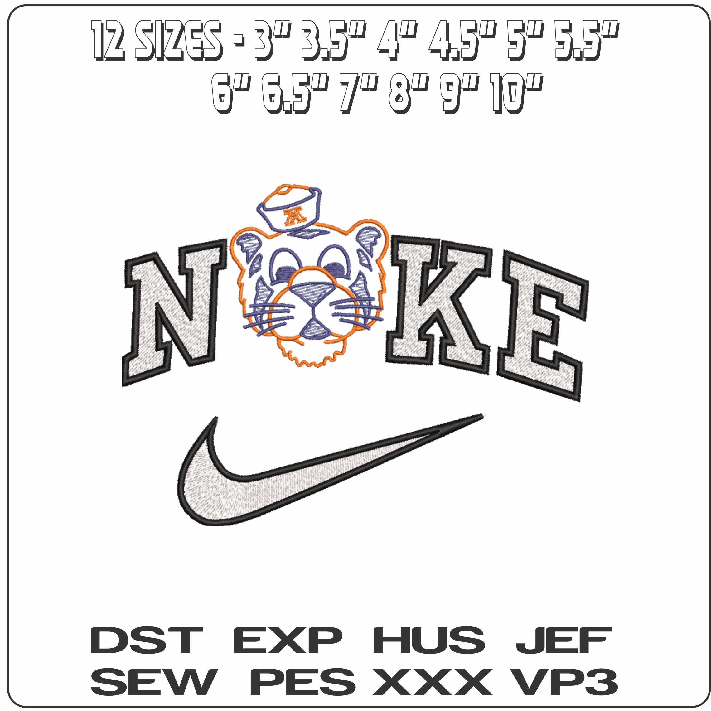 Nike Auburn Tigers 1957 1970 Outline Auburn University   - Elegant embroidery design file-instant download — view 2