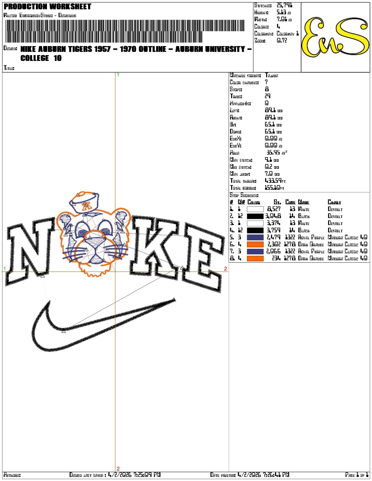 Nike Auburn Tigers 1957 1970 Outline Auburn University   - Elegant embroidery design file-instant download — view 3