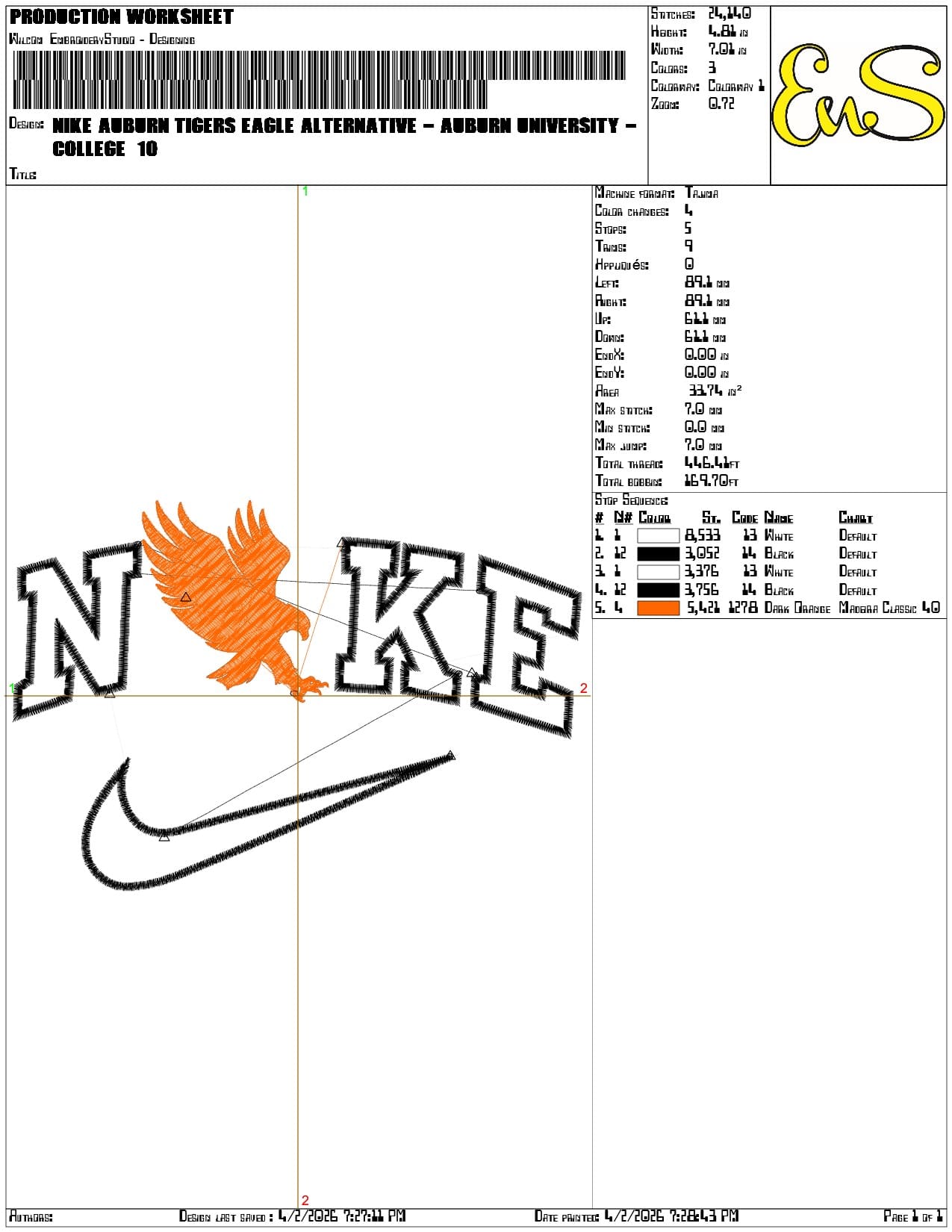 Nike Auburn Tigers Eagle Alternative Auburn University   - Elegant embroidery design file-instant download — view 3