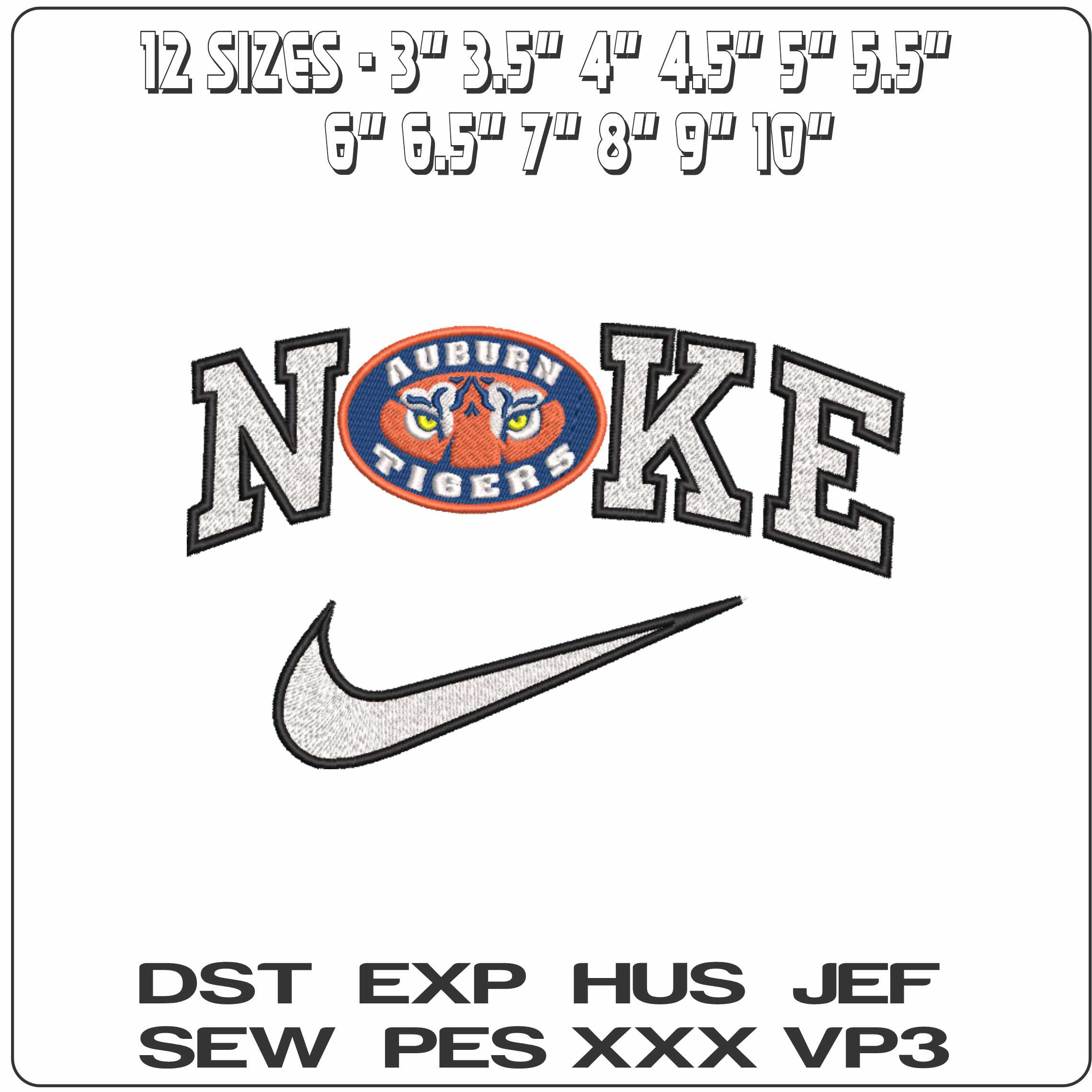Nike Auburn Tigers Eyes Emblem Auburn University   - Elegant embroidery design file-instant download — view 2